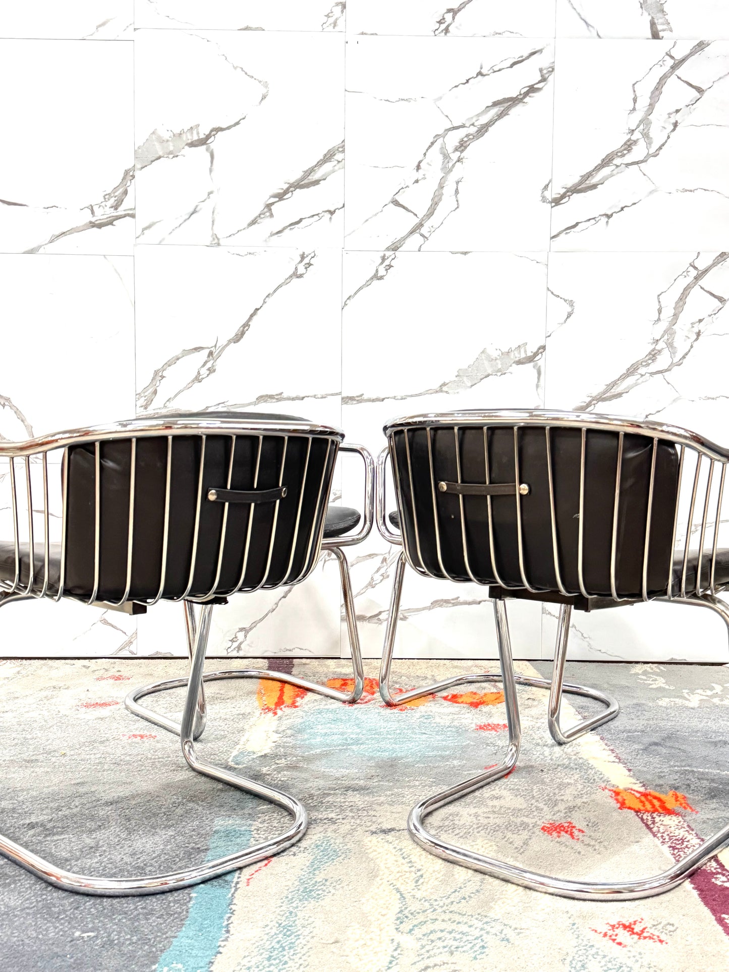 Gastone Rinaldi Set 4 Poltroncine Acciaio Design Anni ‘70 Modernariato
