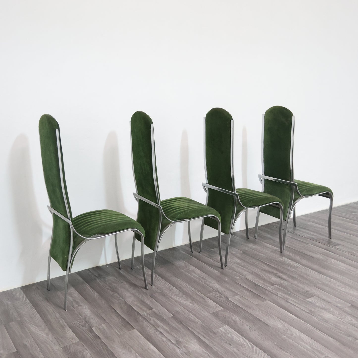 Set Da 4 Sedie Da Pranzo In Acciaio E Alcantara Anni ‘70