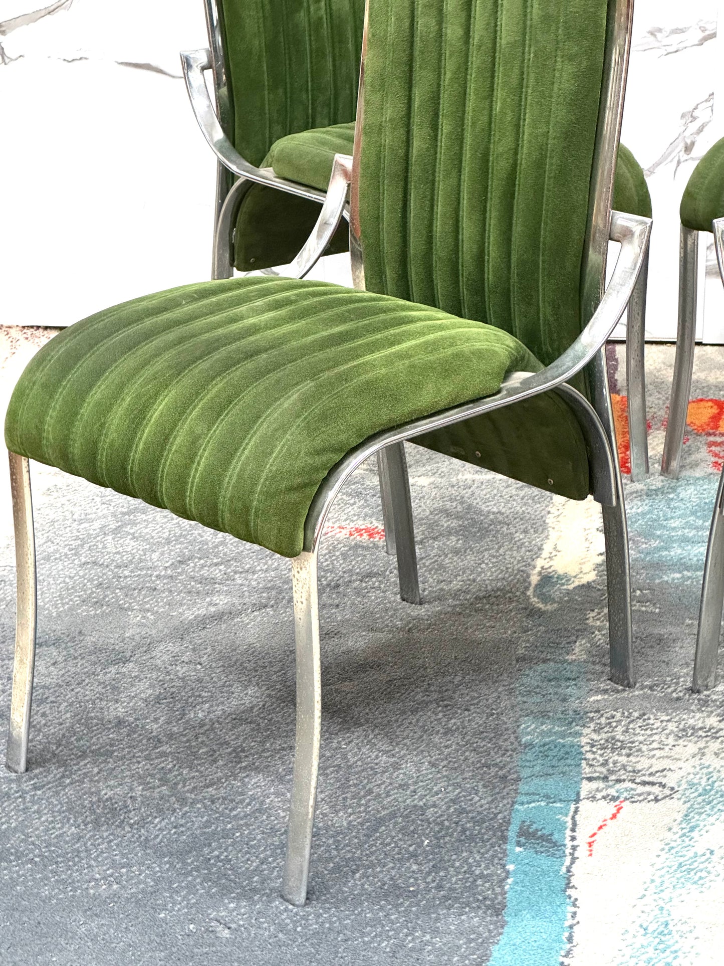 Set Da 4 Sedie Da Pranzo In Acciaio E Alcantara Anni ‘70