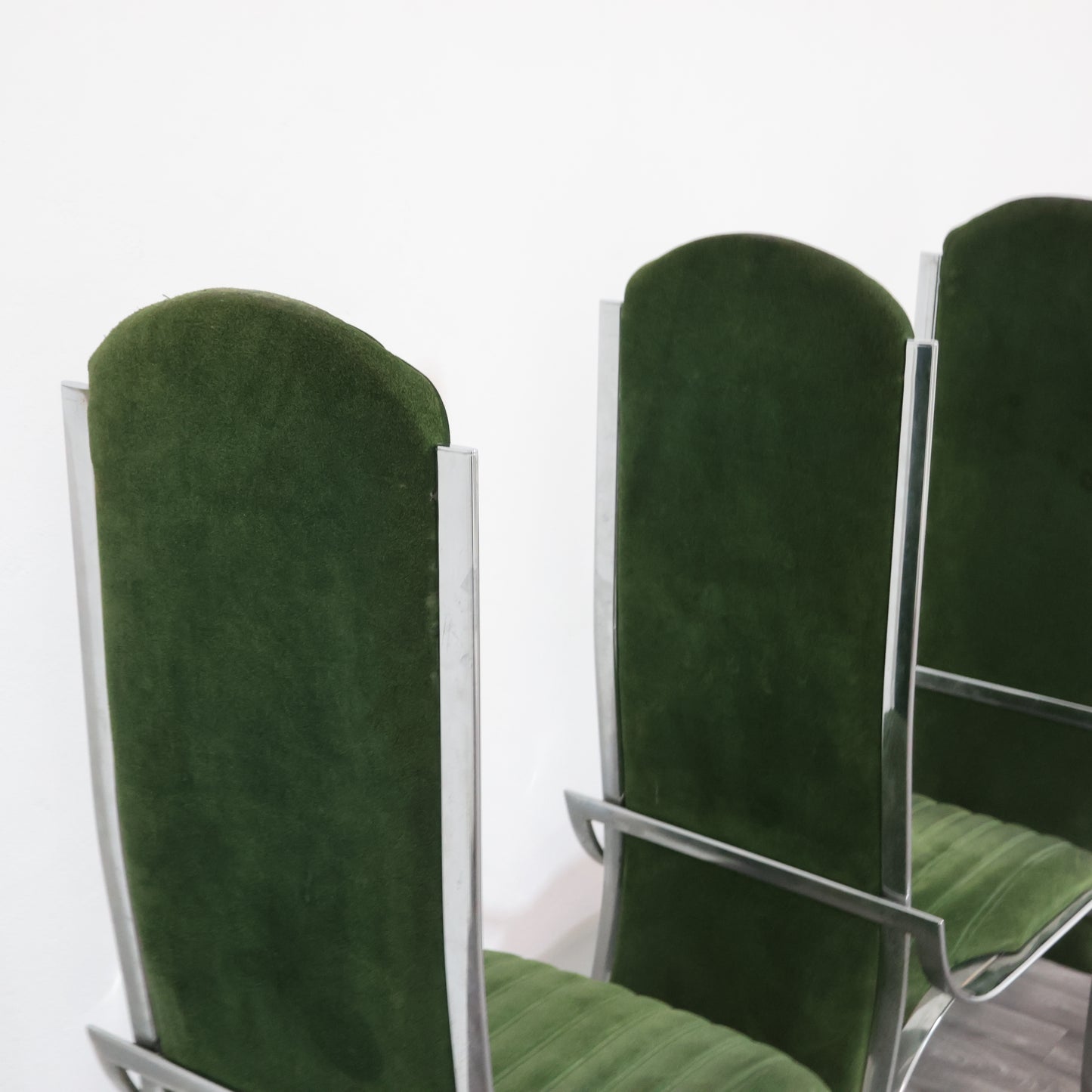 Set Da 4 Sedie Da Pranzo In Acciaio E Alcantara Anni ‘70