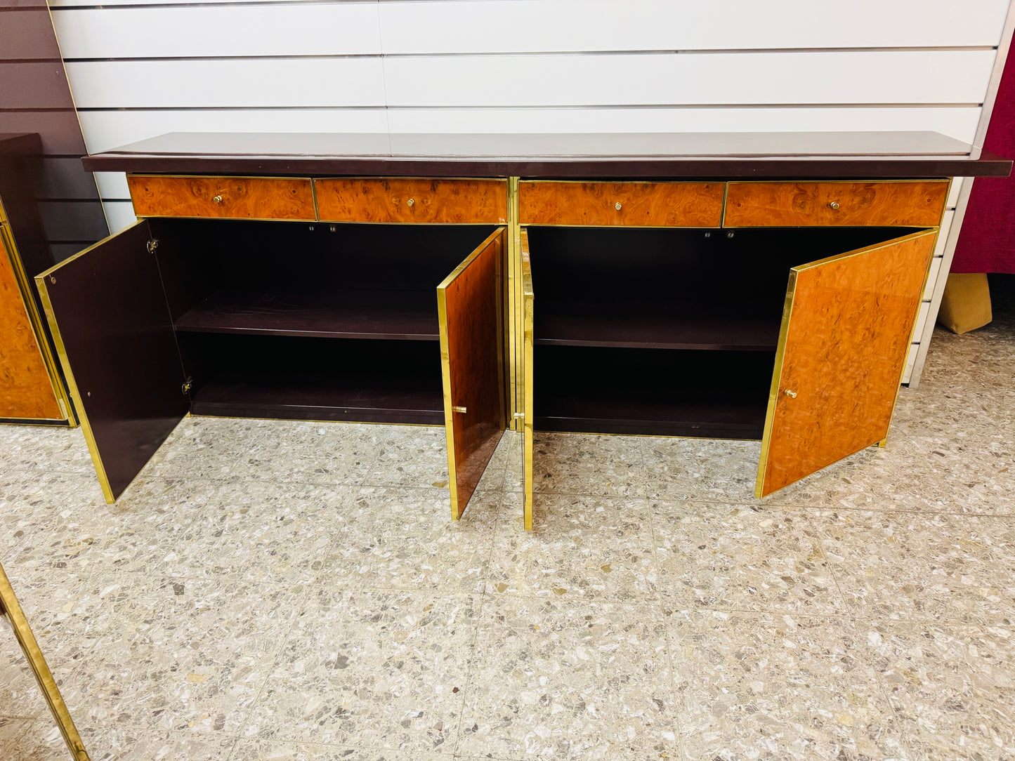Sideboard In Radica E Metallo Dorato Modernariato Anni ‘70