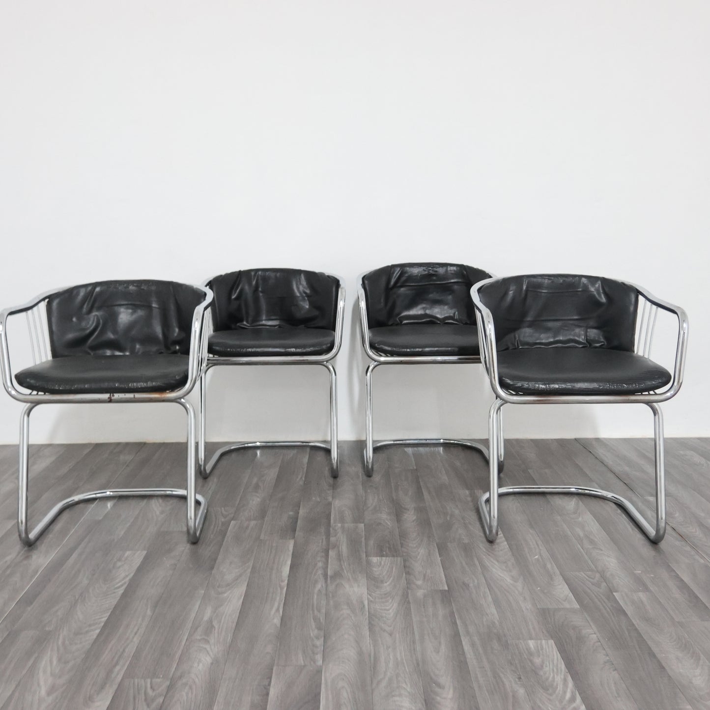 Gastone Rinaldi Set 4 Poltroncine Acciaio Design Anni ‘70 Modernariato