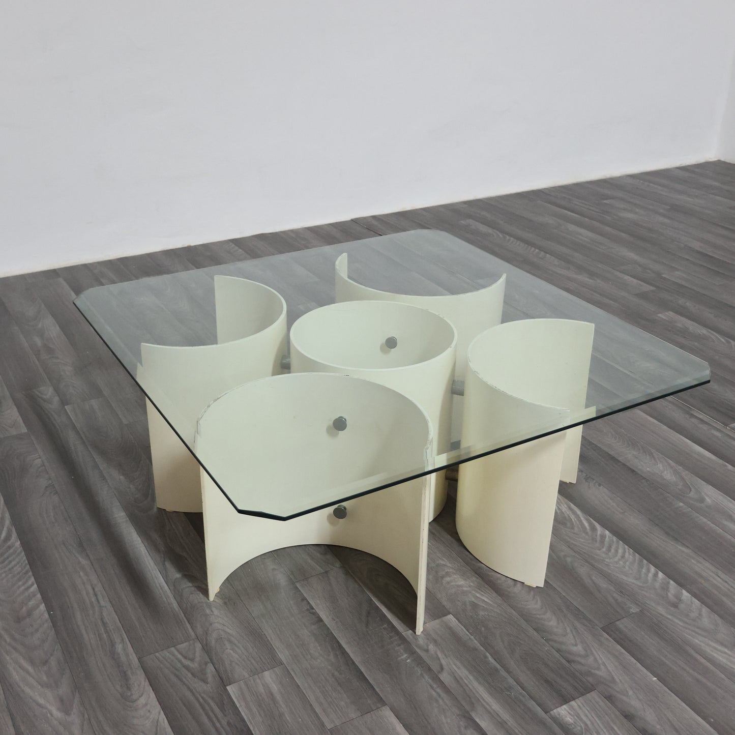 TAVOLO BASSO DA SALOTTO SPACE AGE IN LEGNO CURVO ANNI 70