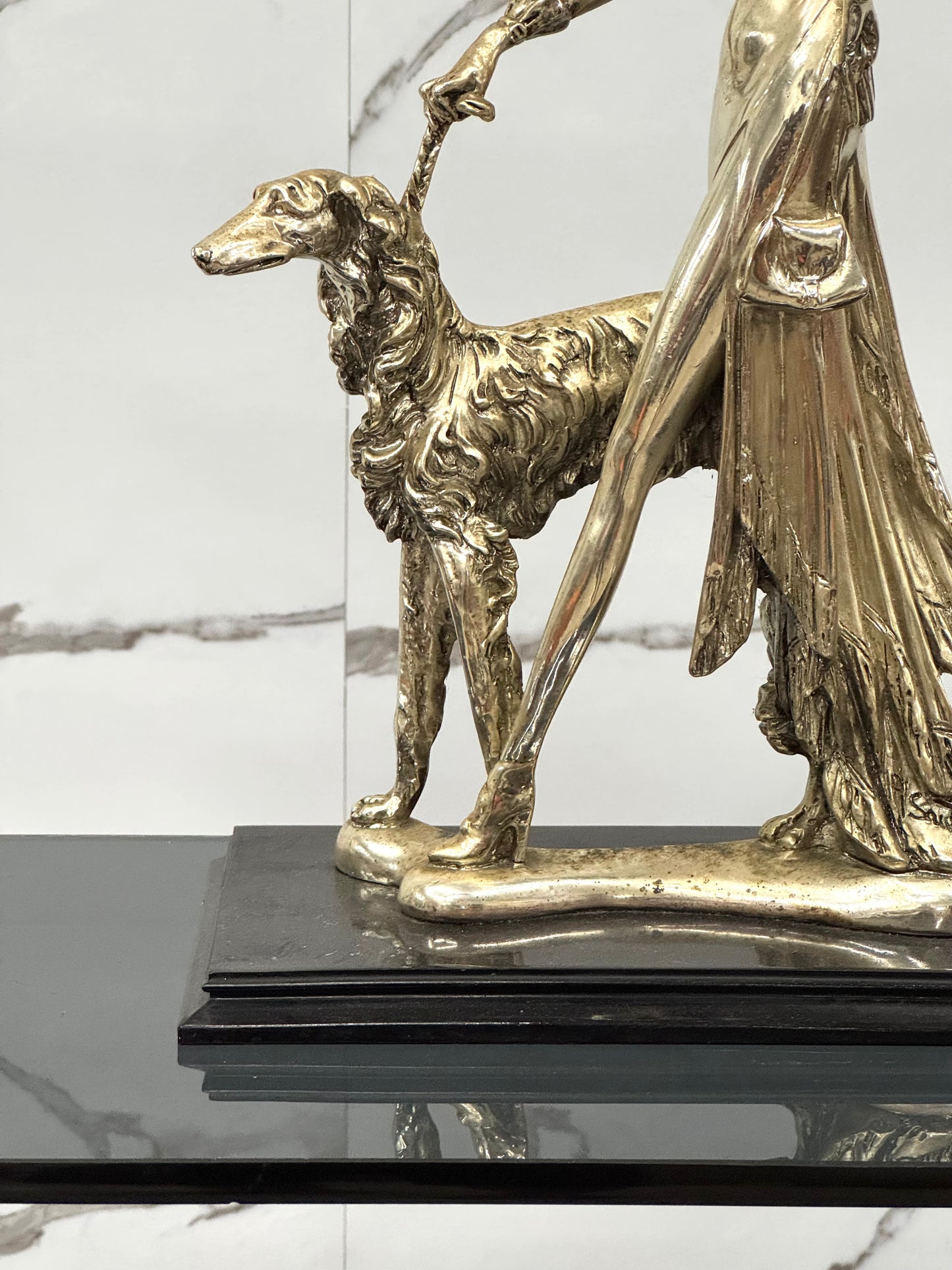 Amilcare Santini Scultura In Resina Argentata Art Dèco