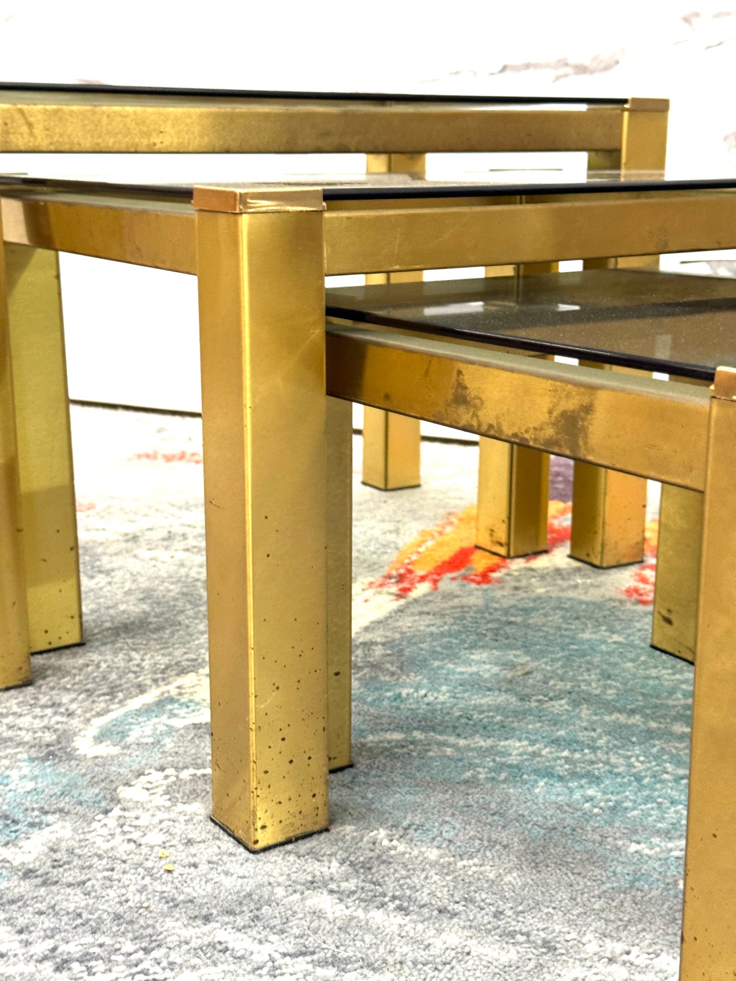 Tris tavolini ottone Hollywood Regency 1970 Design Modernariato