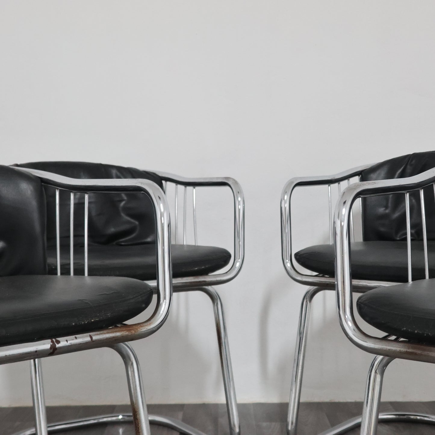 Gastone Rinaldi Set 4 Poltroncine Acciaio Design Anni ‘70 Modernariato