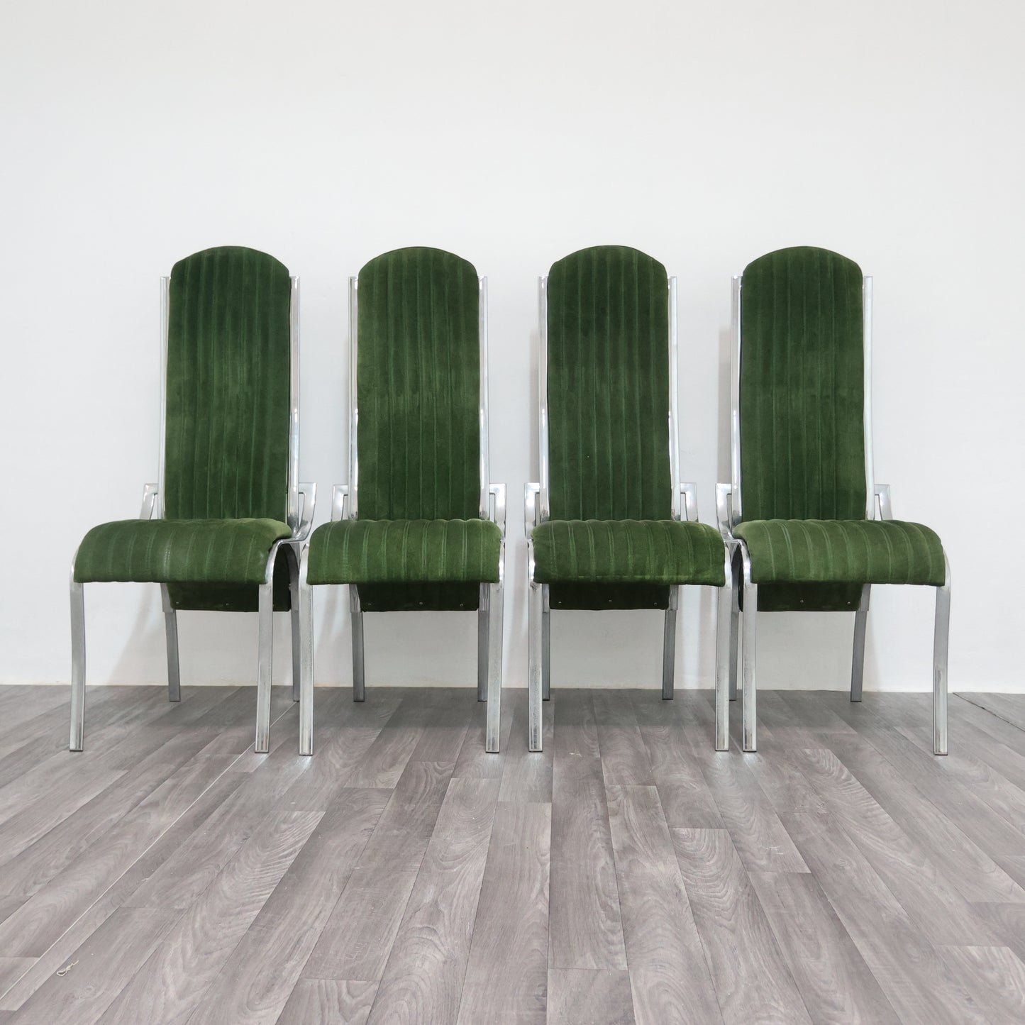 Set Da 4 Sedie Da Pranzo In Acciaio E Alcantara Anni ‘70