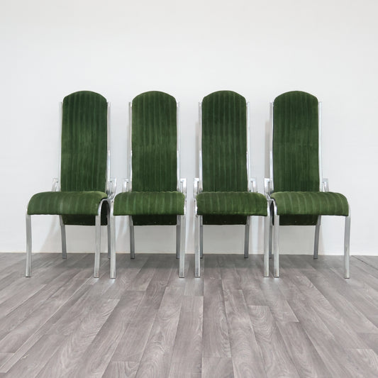 Set Da 4 Sedie Da Pranzo In Acciaio E Alcantara Anni ‘70
