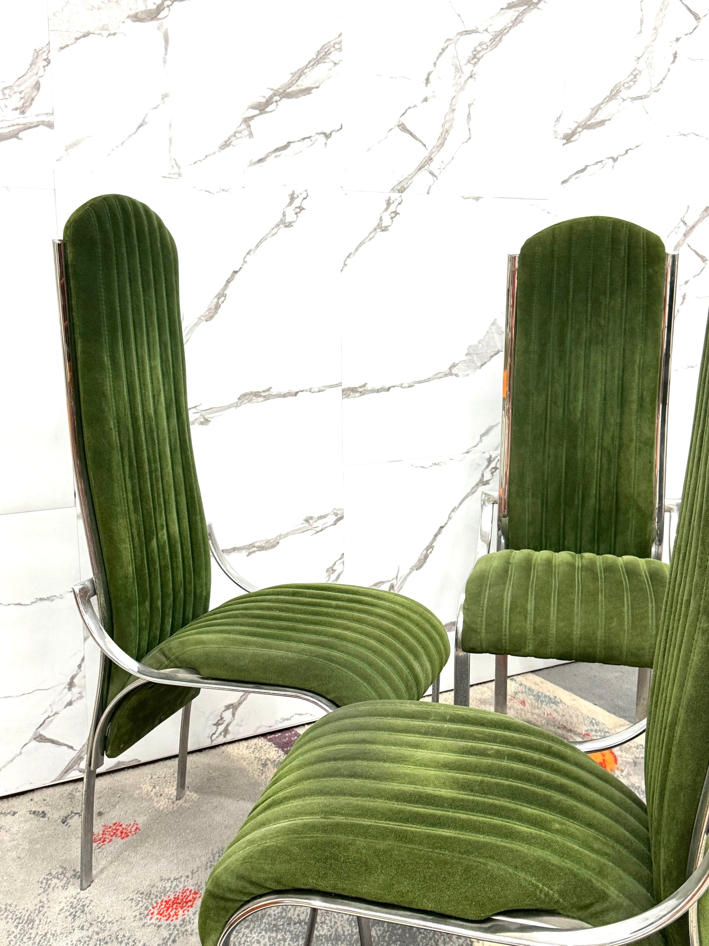 Set Da 4 Sedie Da Pranzo In Acciaio E Alcantara Anni ‘70