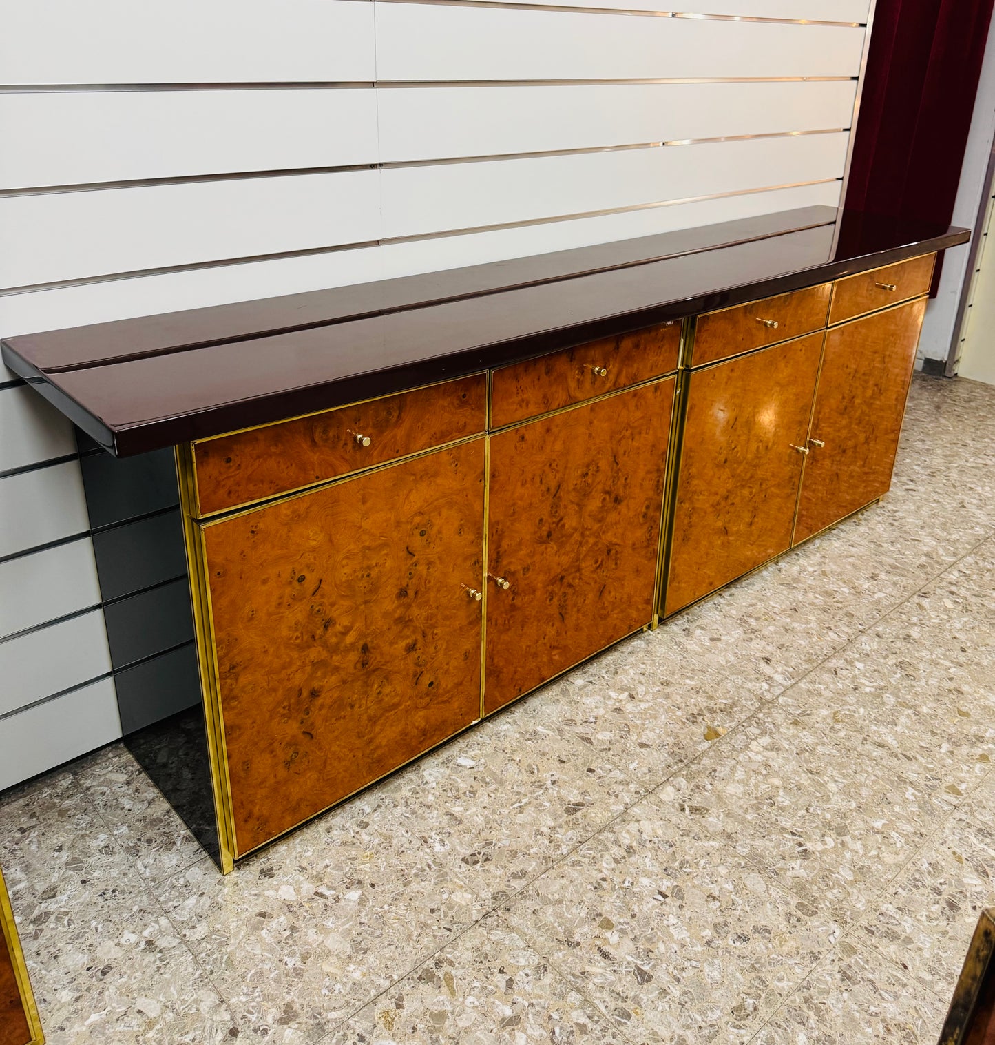 Sideboard In Radica E Metallo Dorato Modernariato Anni ‘70
