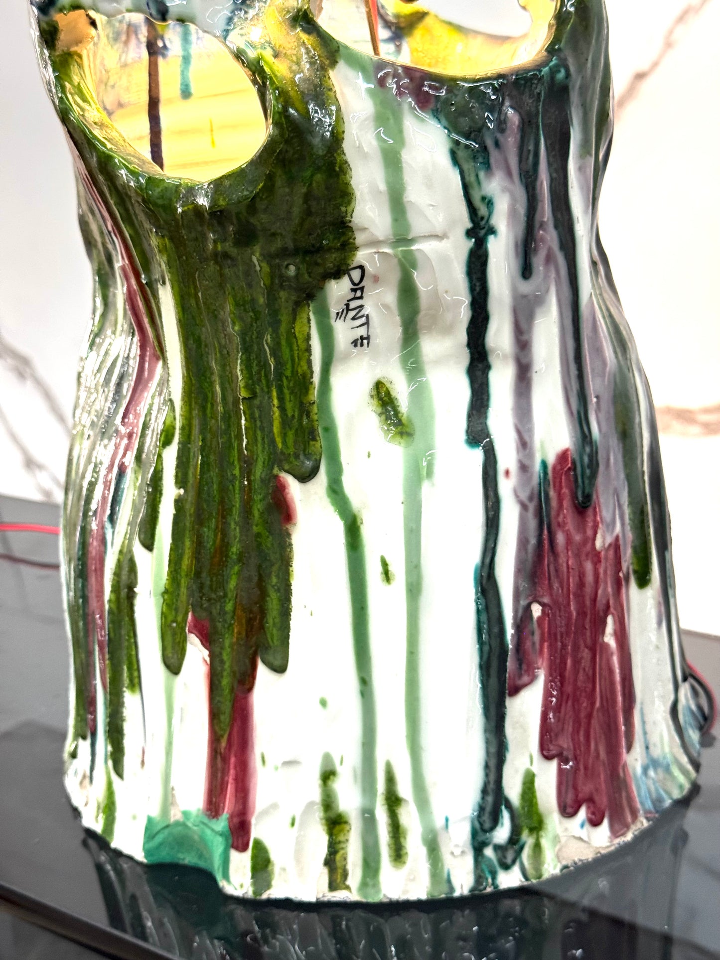 GRANDE LAMPADA DA TAVOLO ATTRIBUITA A ERNESTO TRECCANI IN CERAMICA POLICROMA