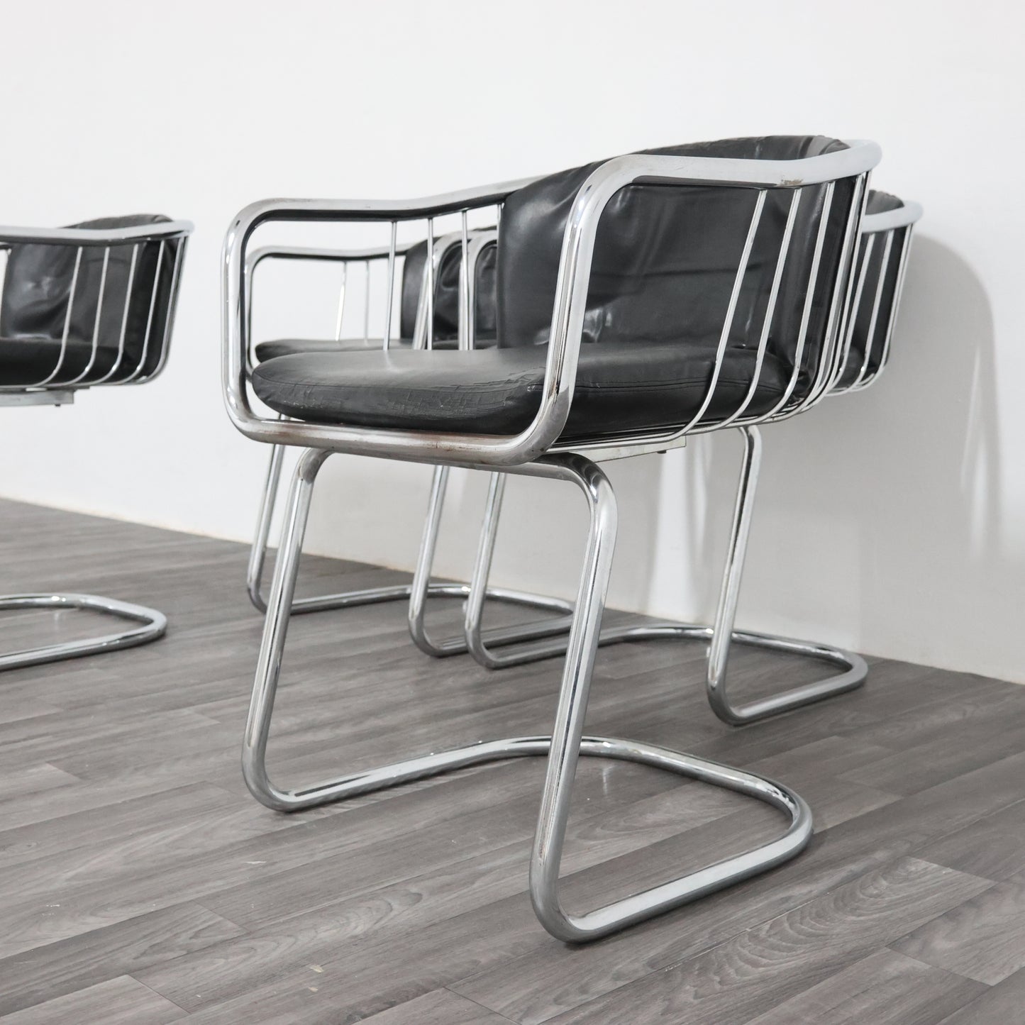 Gastone Rinaldi Set 4 Poltroncine Acciaio Design Anni ‘70 Modernariato