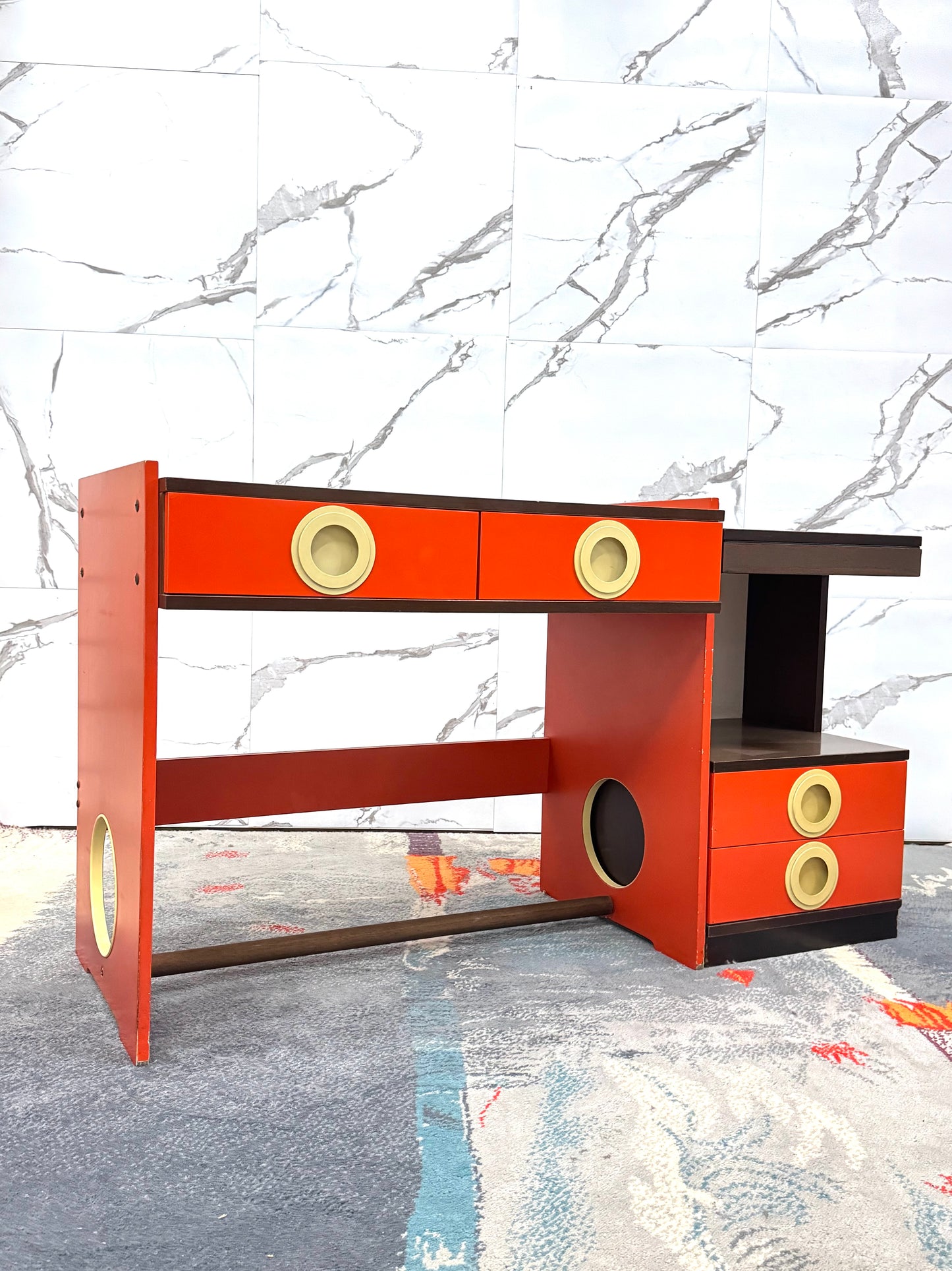 Scrivania Space Age Design In Legno Anni 70 Modernariato