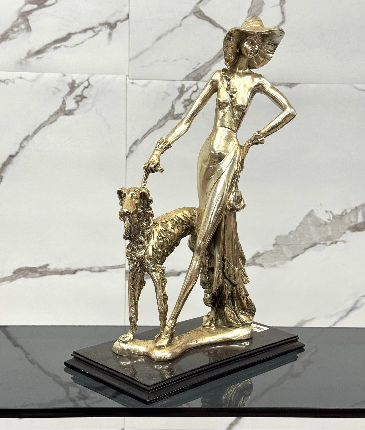 Amilcare Santini Scultura In Resina Argentata Art Dèco