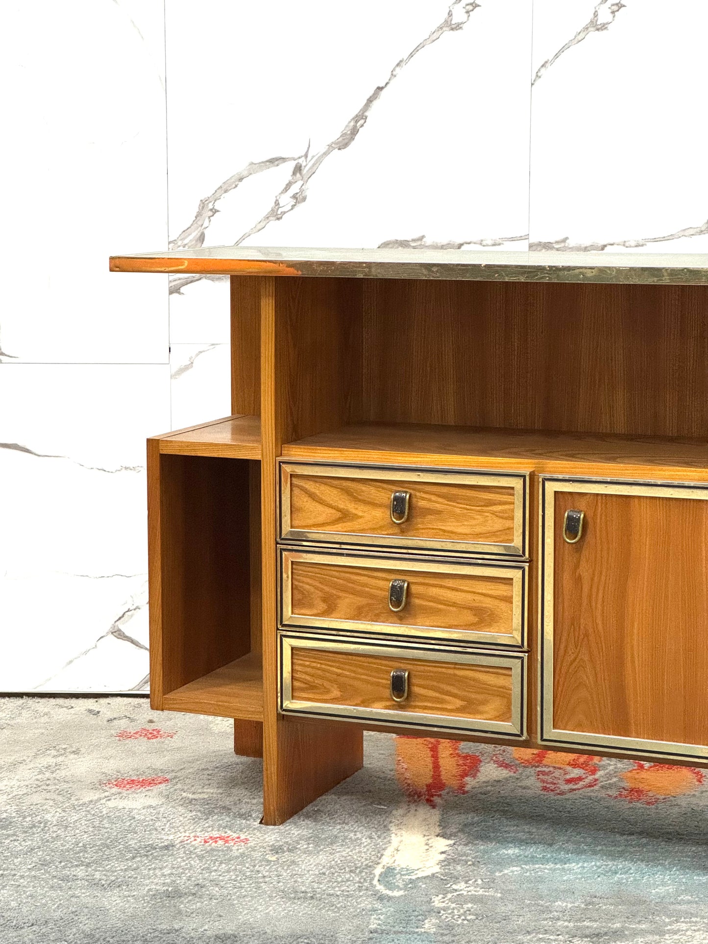 Consolle Design Scandinavo Geometrico Anni ‘70 In Legno Modernariato