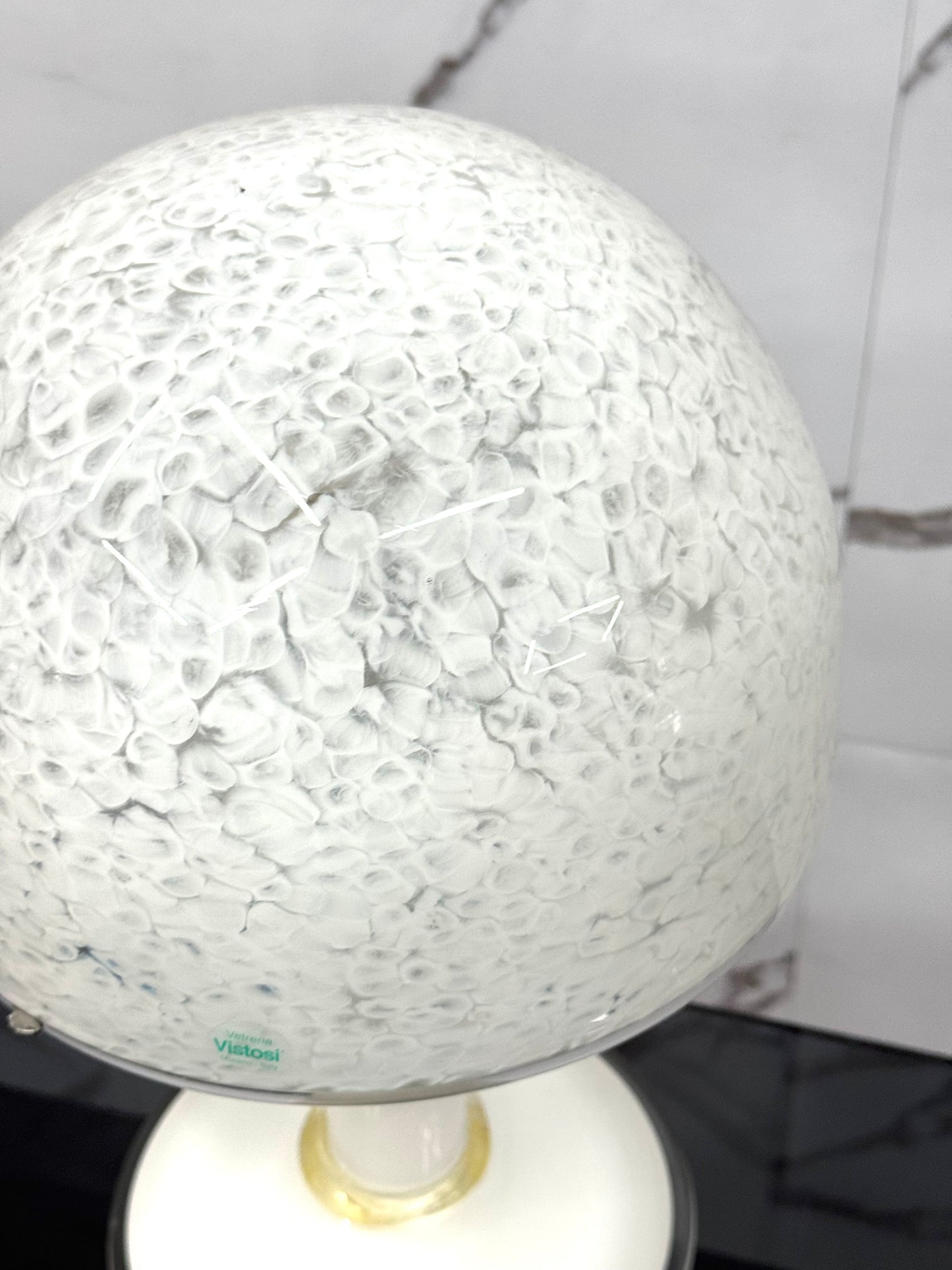 LAMPADA DA TAVOLO DI GAE AULENTI PER VISTOSI “NEVERRINO” VETRO DI MURANO