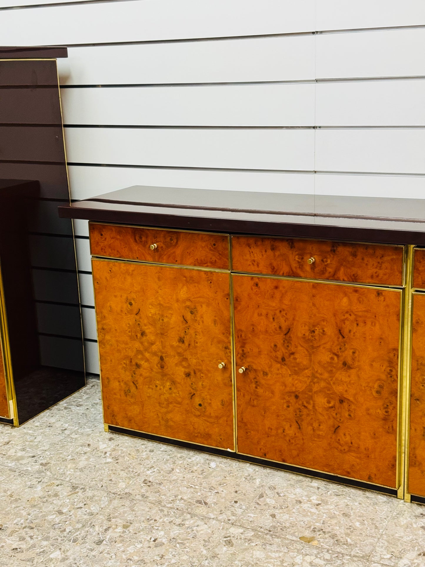 Sideboard In Radica E Metallo Dorato Modernariato Anni ‘70