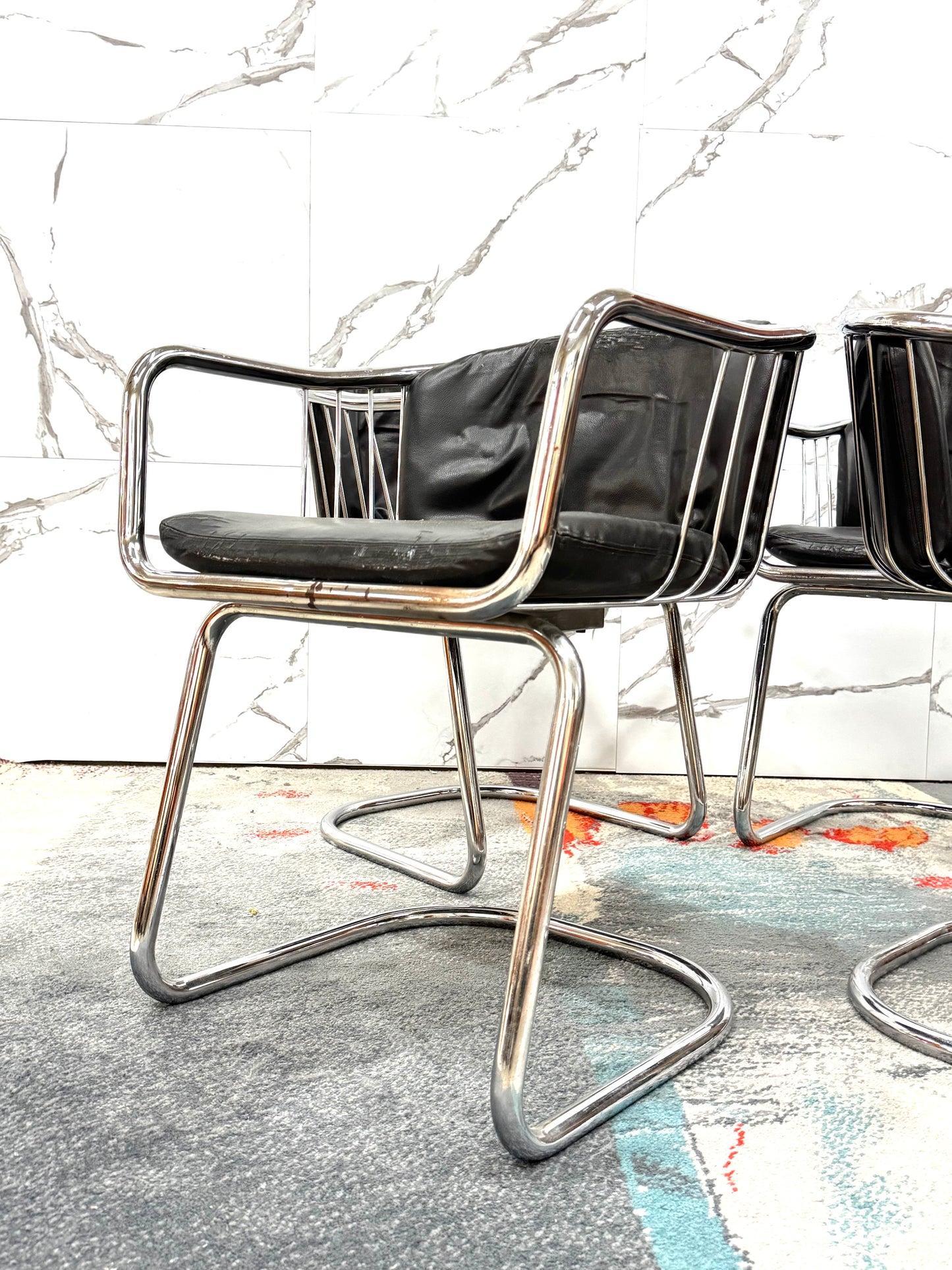 Gastone Rinaldi Set 4 Poltroncine Acciaio Design Anni ‘70 Modernariato