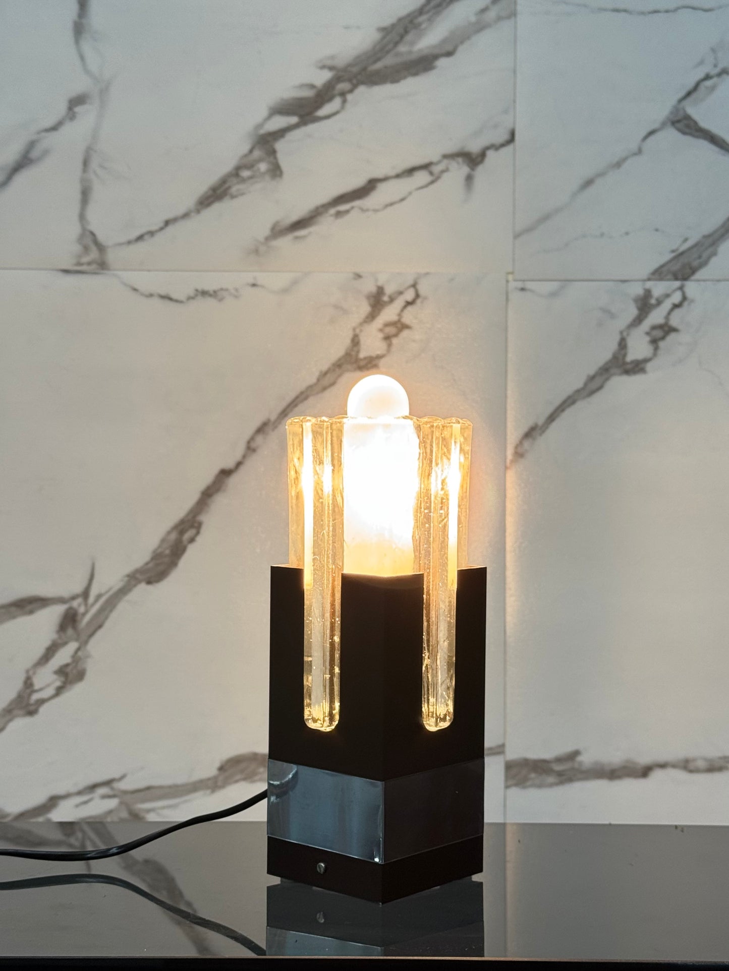 Lampada Gaetano Sciolari Per Stilkronen In Metallo E Vetro Design 1970