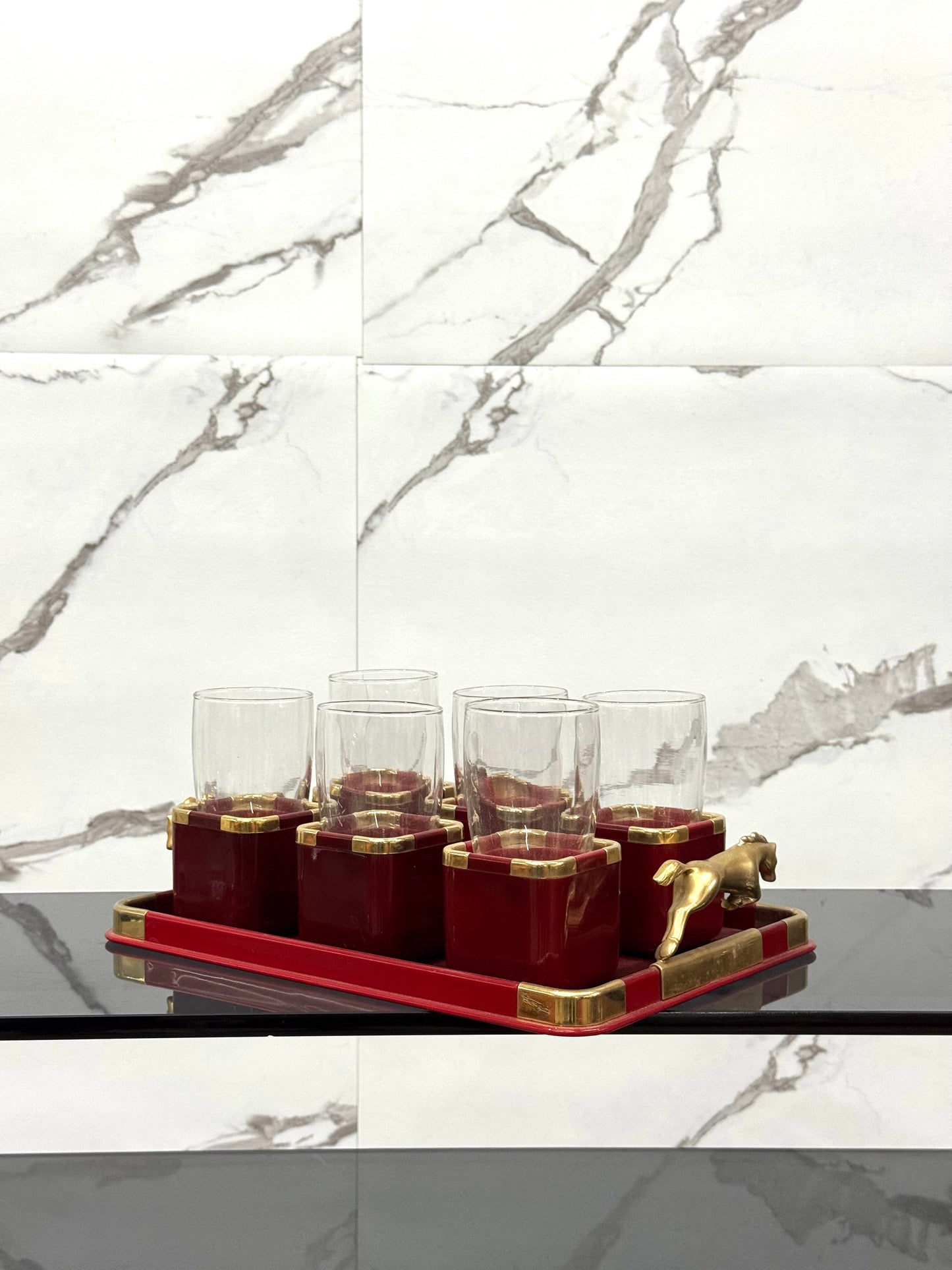 Hans Turnwald Set Bicchieri E Vassoio Hollywood Regency Design 1970’s
