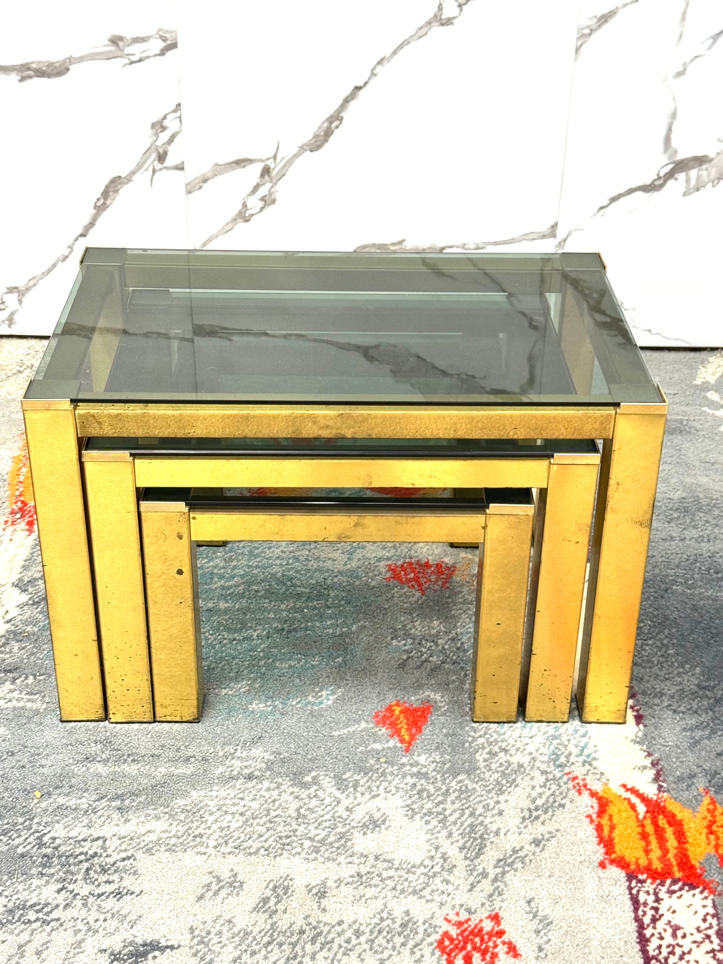 Tris tavolini ottone Hollywood Regency 1970 Design Modernariato