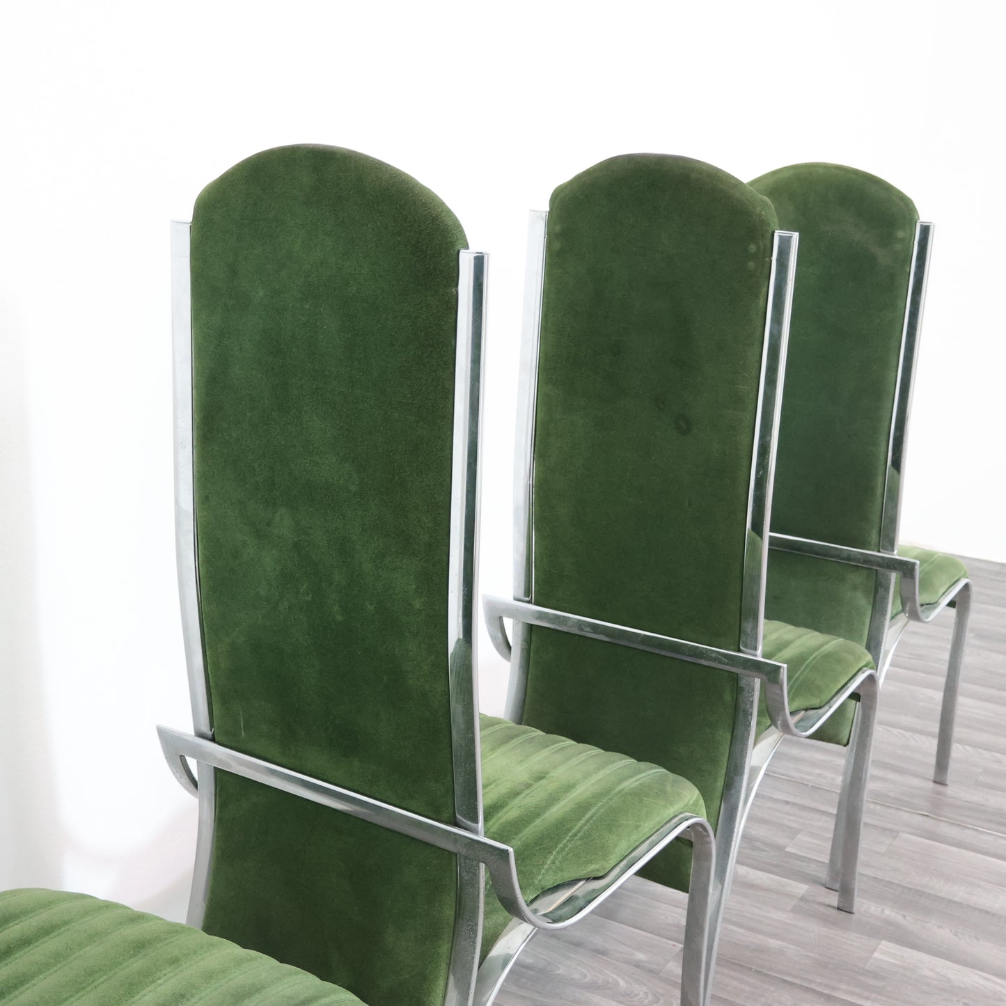 Set Da 4 Sedie Da Pranzo In Acciaio E Alcantara Anni ‘70