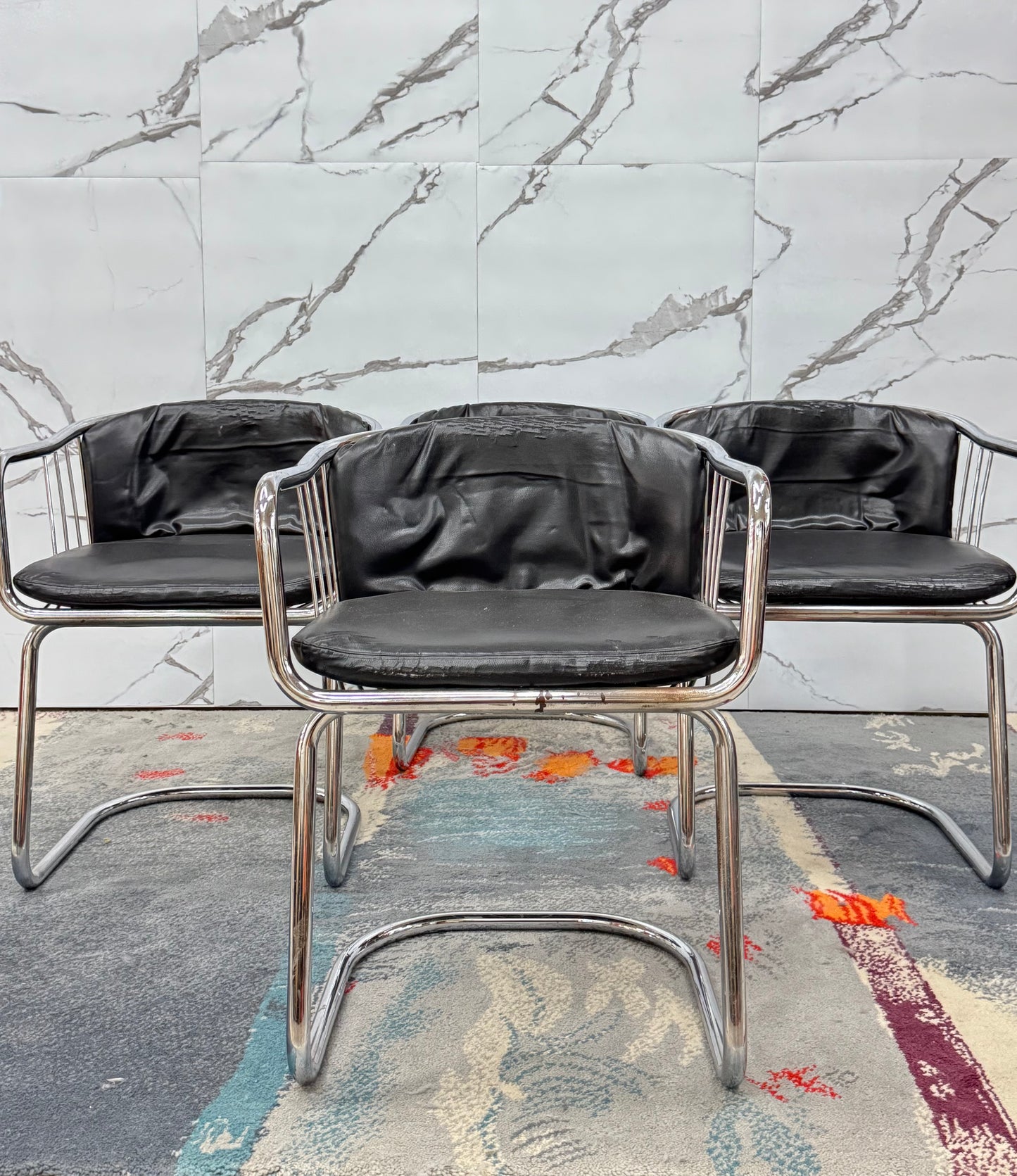 Gastone Rinaldi Set 4 Poltroncine Acciaio Design Anni ‘70 Modernariato
