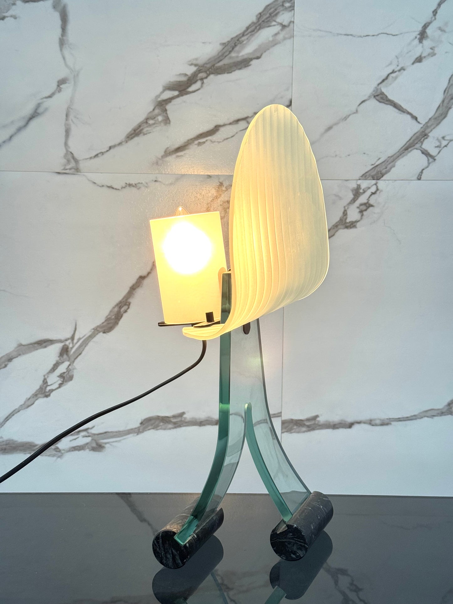 Lampada Da Tavolo Design Table Lamp Marble & Glass 1980’s