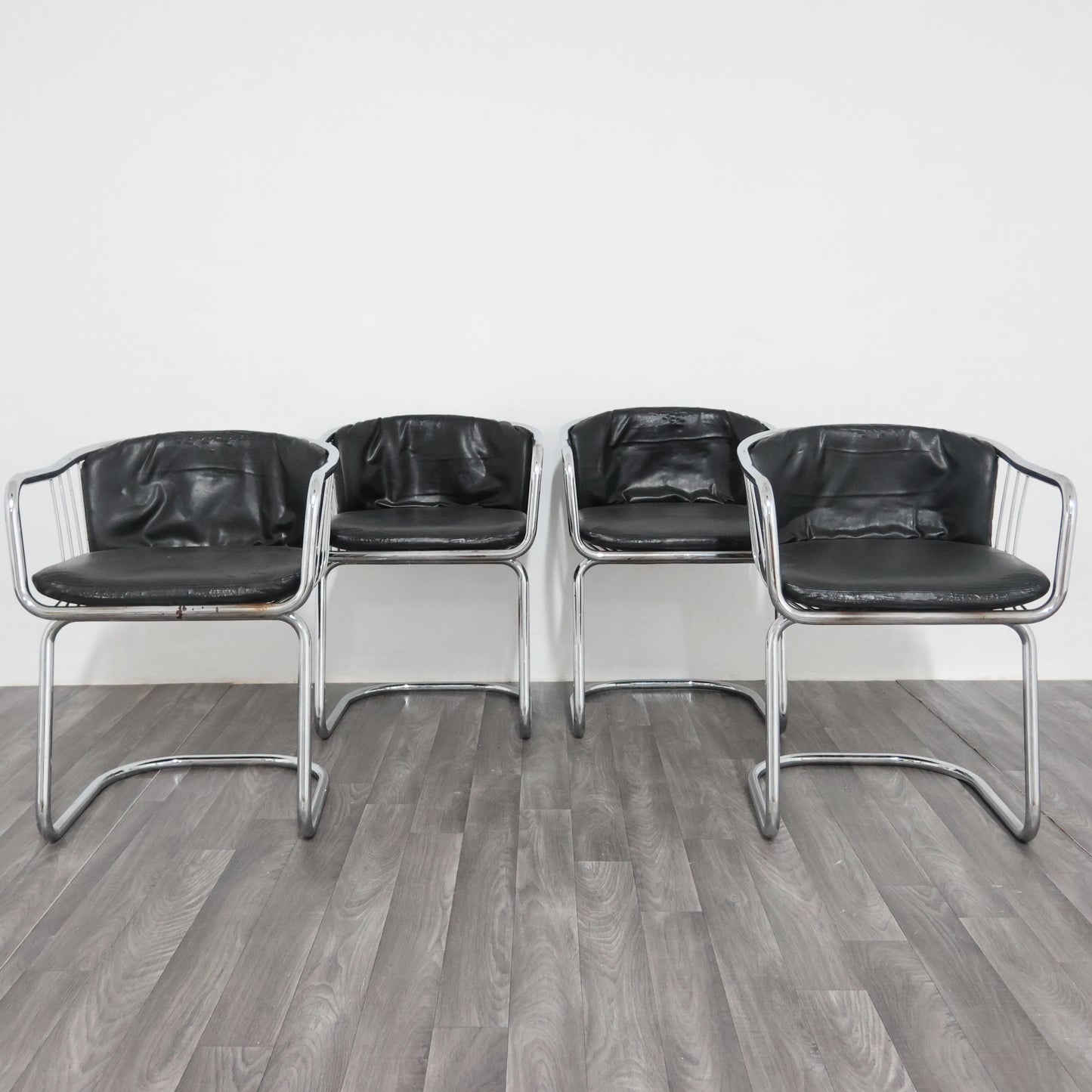 Gastone Rinaldi Set 4 Poltroncine Acciaio Design Anni ‘70 Modernariato