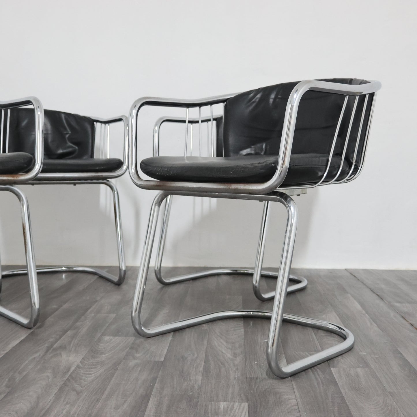 Gastone Rinaldi Set 4 Poltroncine Acciaio Design Anni ‘70 Modernariato