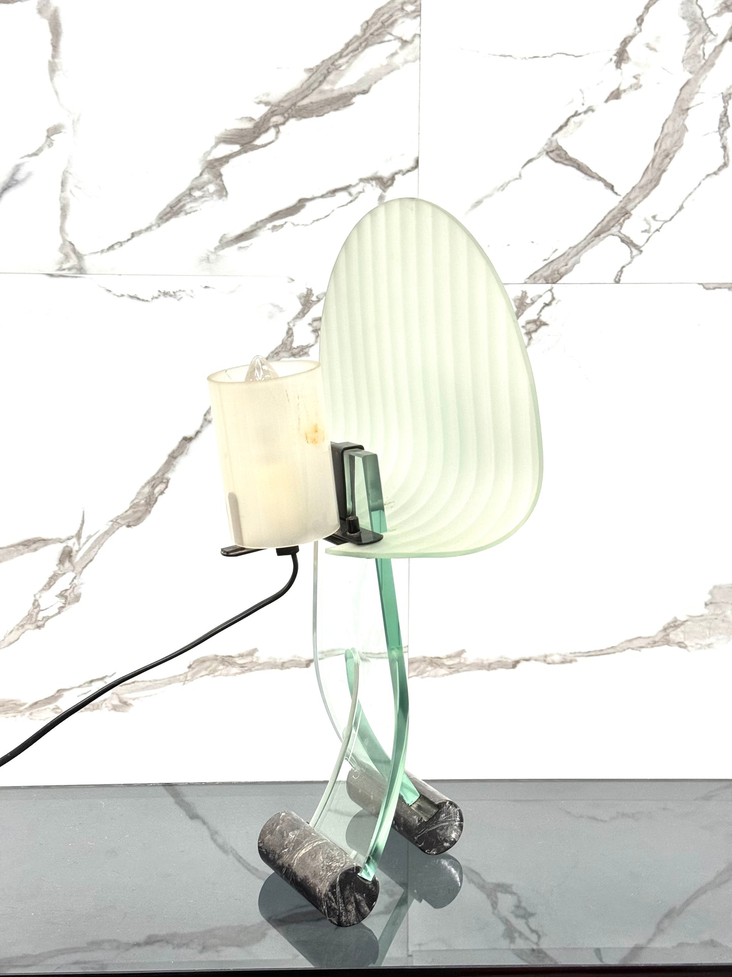 Lampada Da Tavolo Design Table Lamp Marble & Glass 1980’s