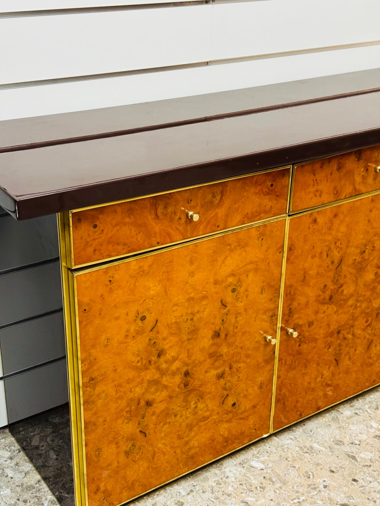 Sideboard In Radica E Metallo Dorato Modernariato Anni ‘70