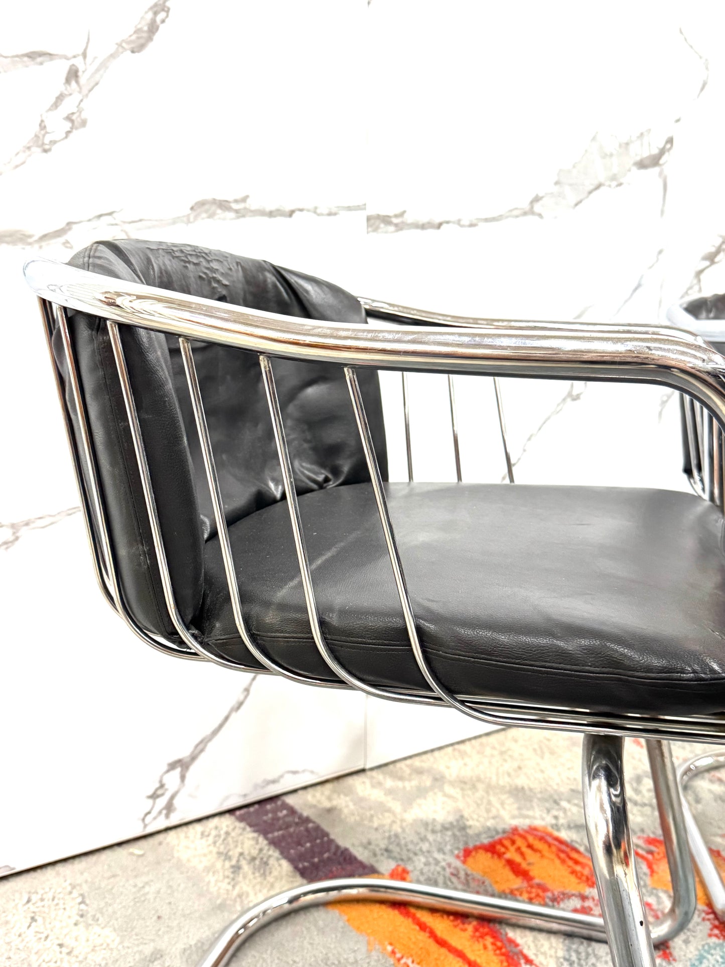 Gastone Rinaldi Set 4 Poltroncine Acciaio Design Anni ‘70 Modernariato
