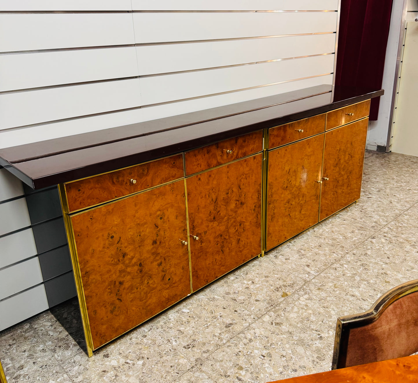 Sideboard In Radica E Metallo Dorato Modernariato Anni ‘70