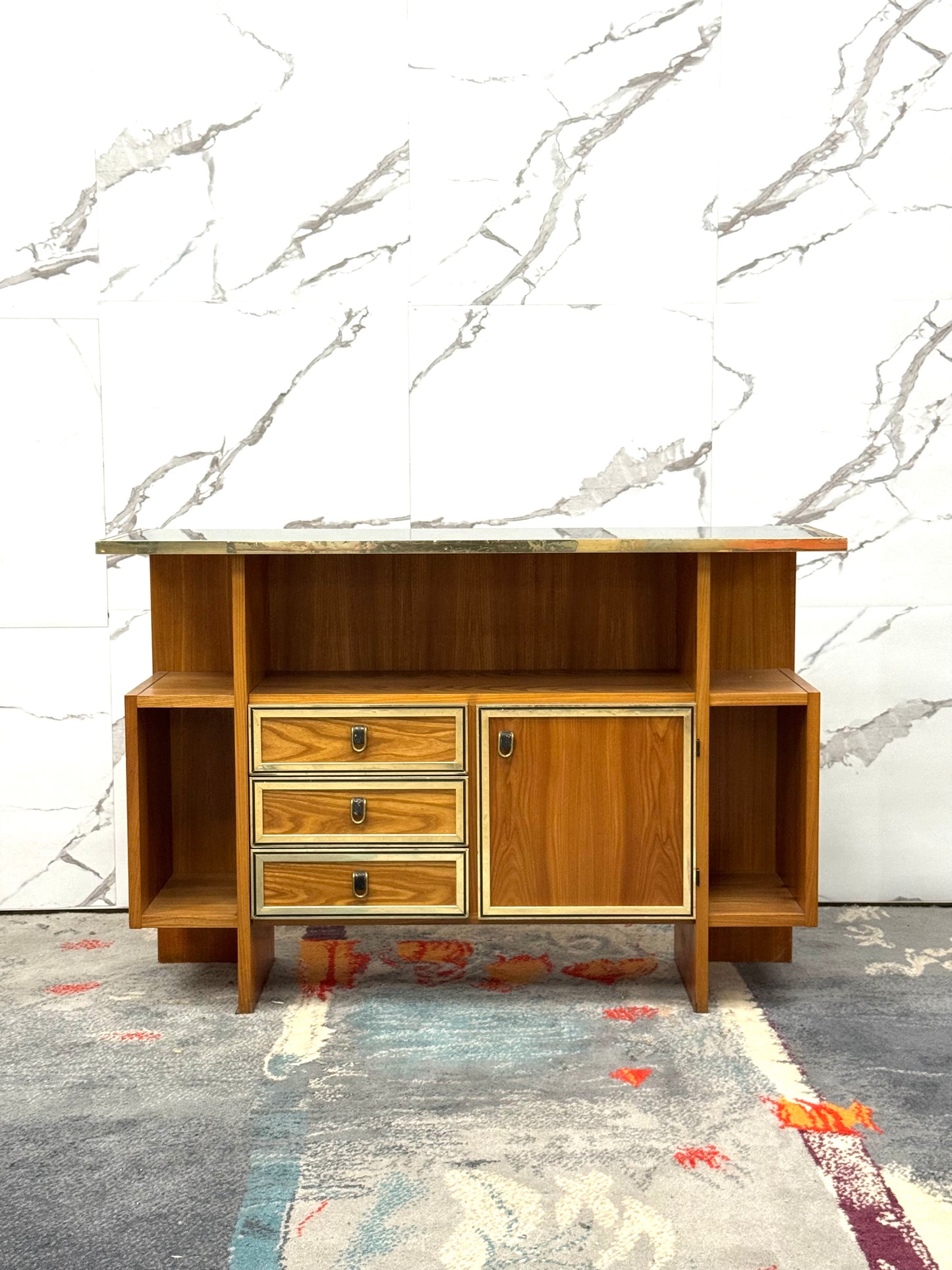 Consolle Design Scandinavo Geometrico Anni ‘70 In Legno Modernariato