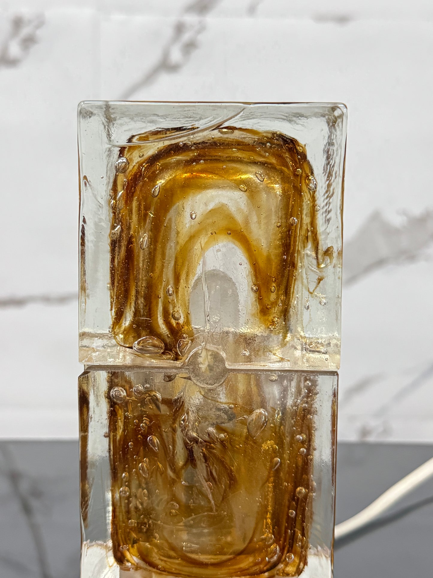 Veart Murano Coppia Di Lampade Da Tavolo Cube Glass Anni ‘70 Design Modernariato