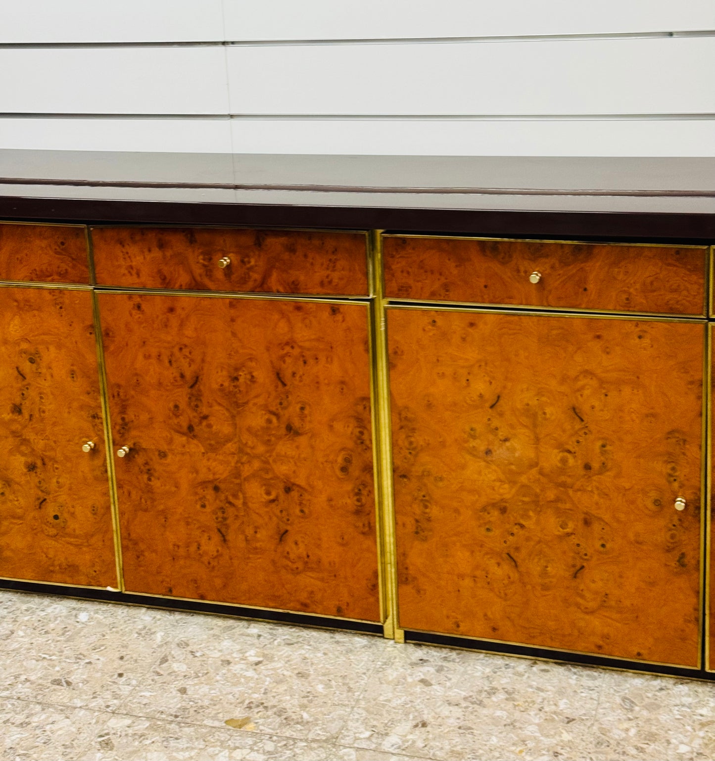 Sideboard In Radica E Metallo Dorato Modernariato Anni ‘70