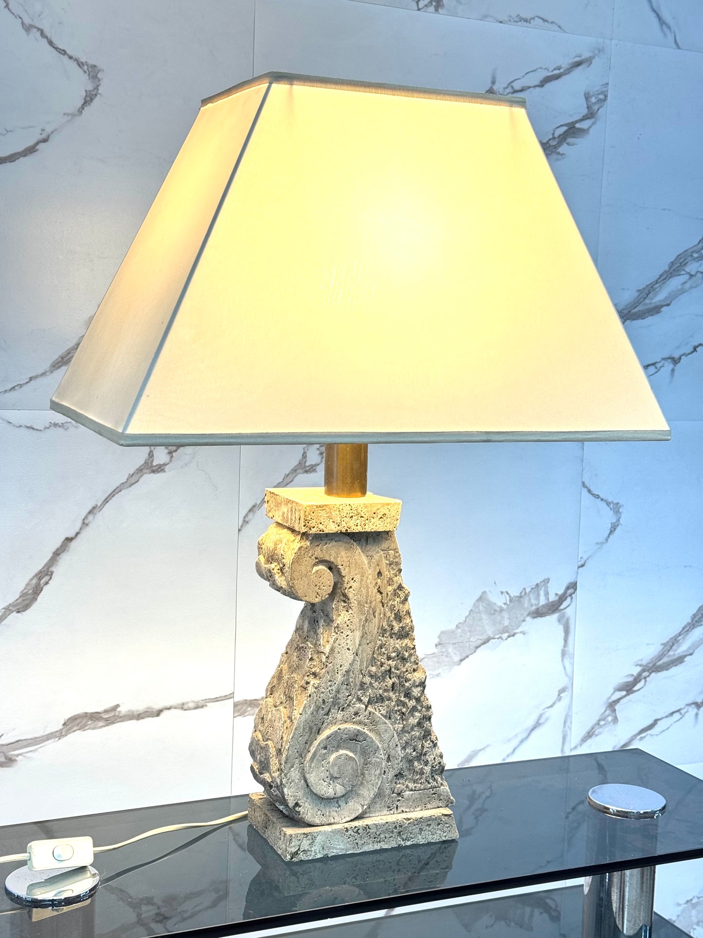 XXL TABLE LAMP STONE TRAVERTINE HOLLYWOOD REGENCY LAMPE DE TABLE DESIGN