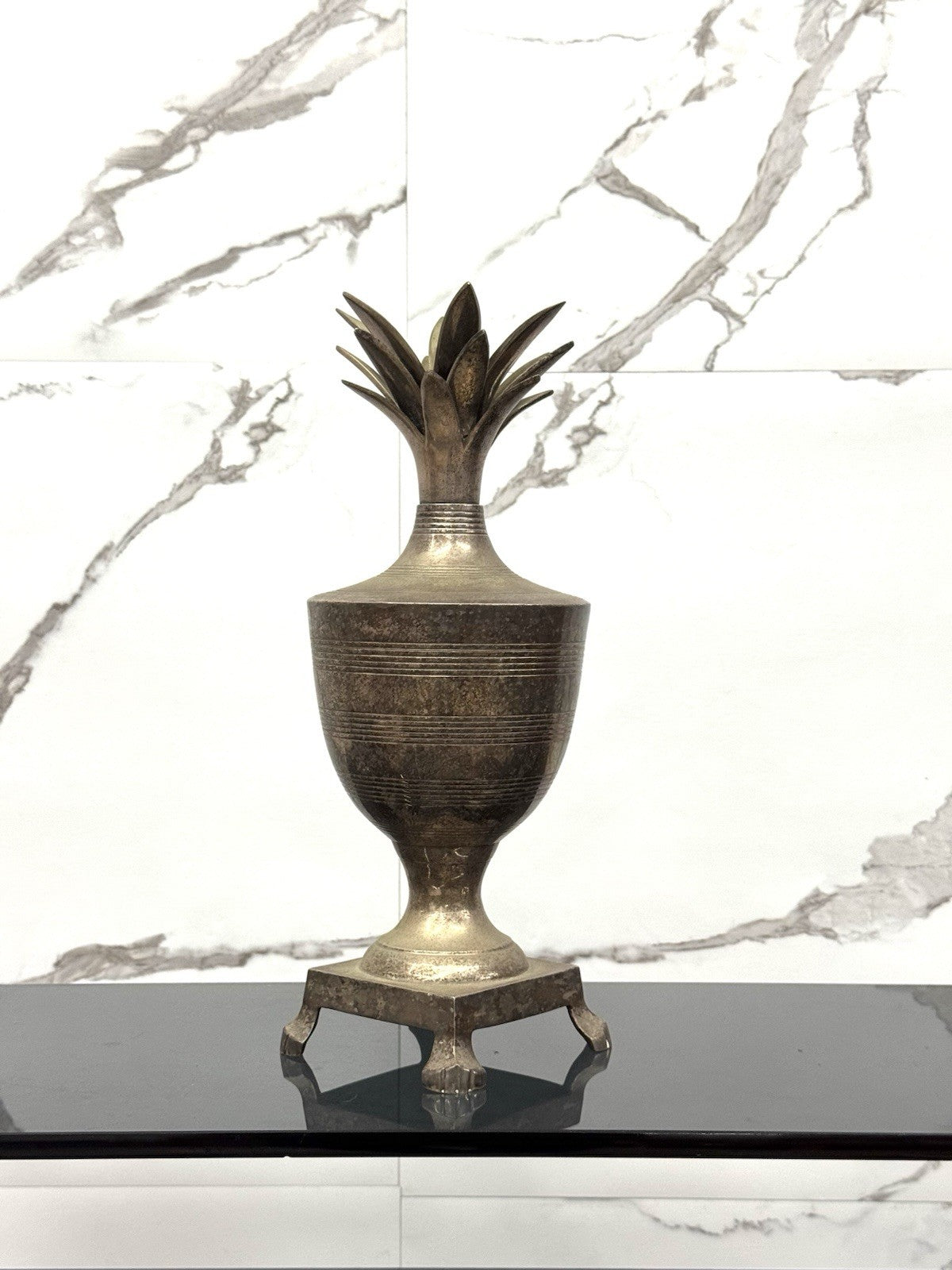 Scultura Regency A Forma Di Ananas Vintage In Metallo Anni 70