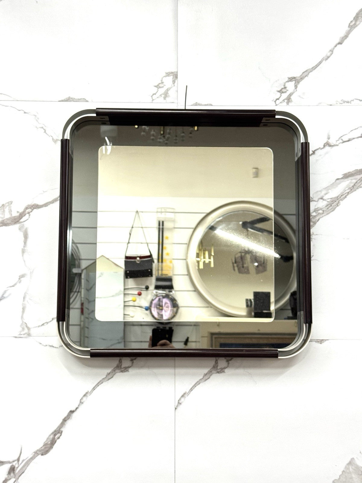 Specchio Vintage Da Parete In Acciaio E Bachelite Design Modernariato Anni 60