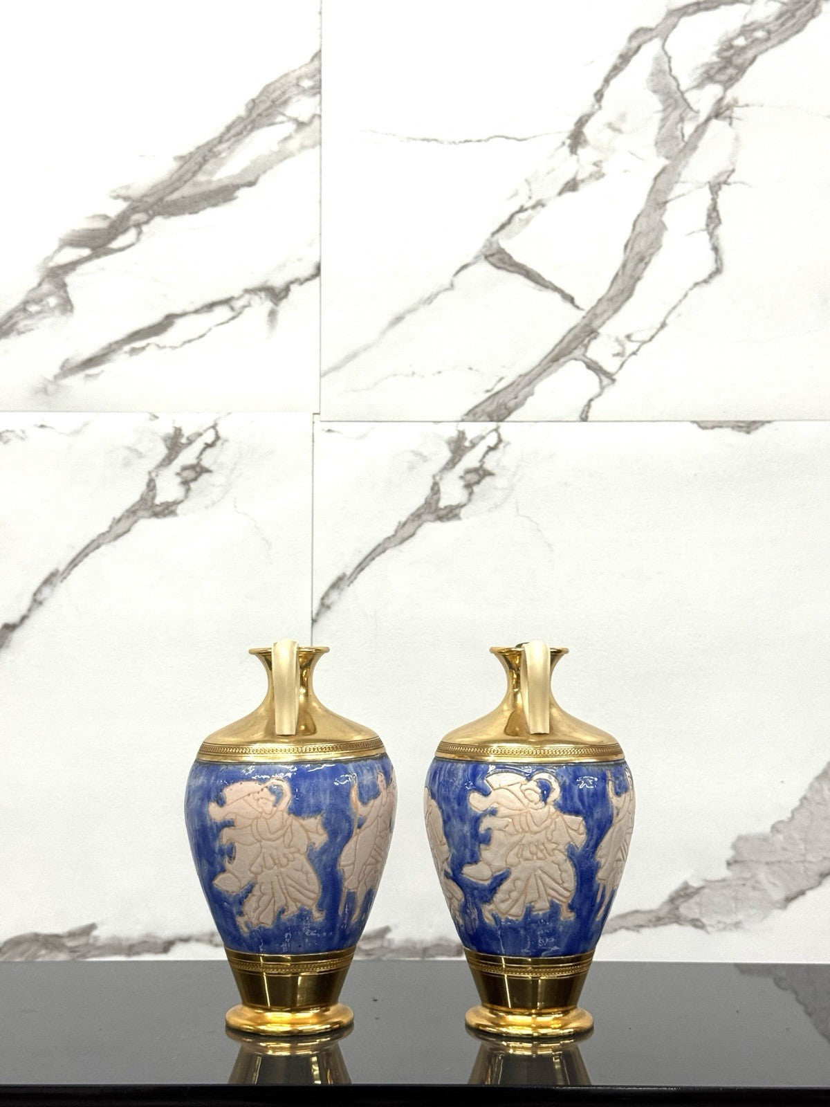Coppia Di Vasi In Ceramica F.Ferri Bologna Vintage Ceramica E Ottone