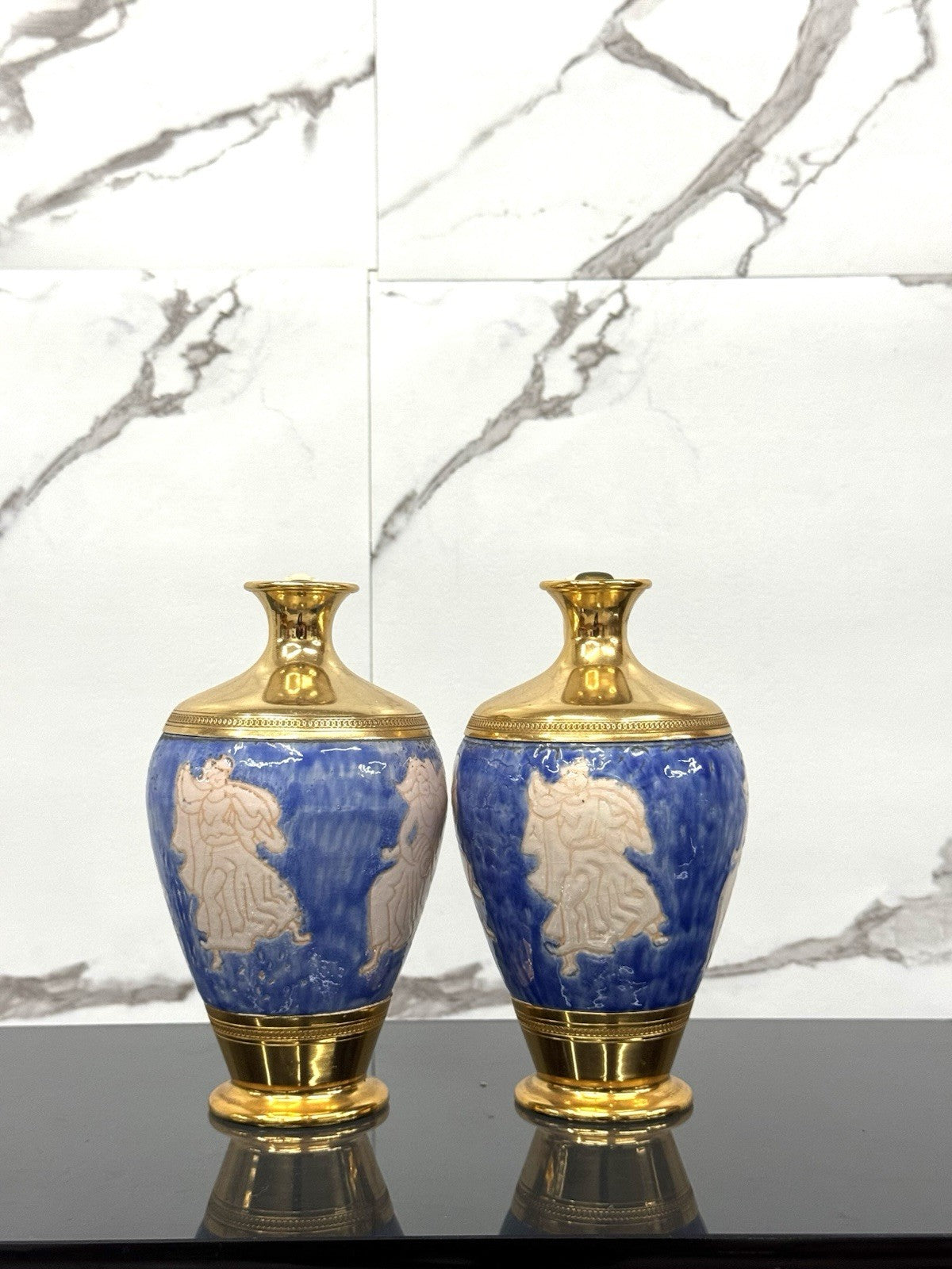 Coppia Di Vasi In Ceramica F.Ferri Bologna Vintage Ceramica E Ottone