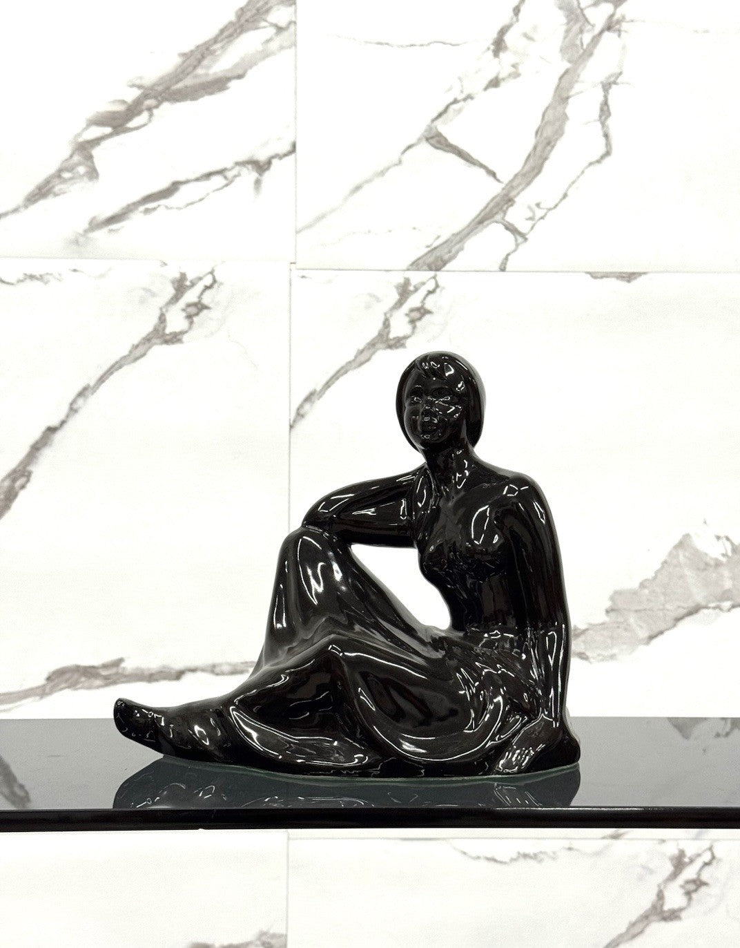 Statua Vintage In Ceramica Nera Anni 70