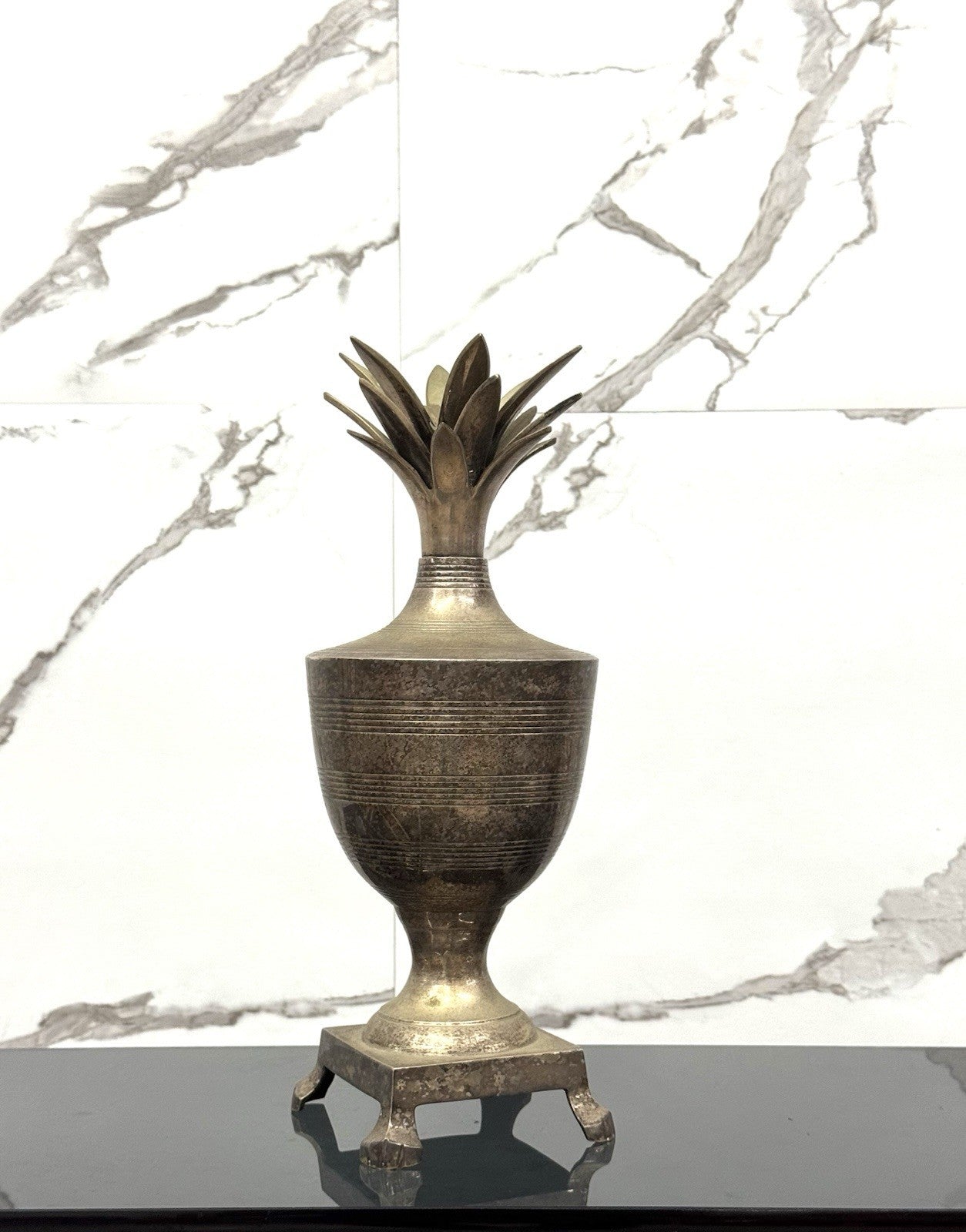 Scultura Regency A Forma Di Ananas Vintage In Metallo Anni 70