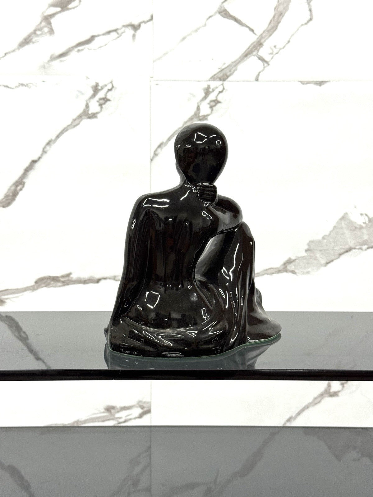 Statua Vintage In Ceramica Nera Anni 70
