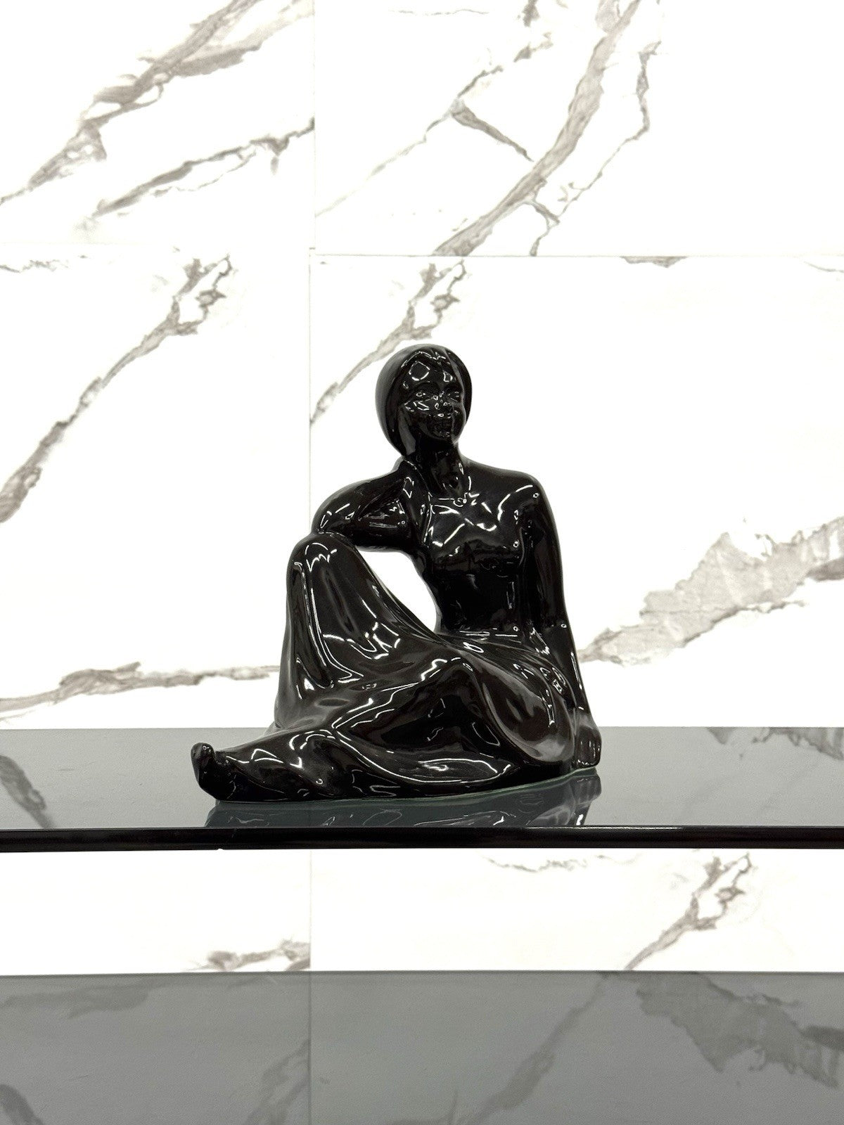 Statua Vintage In Ceramica Nera Anni 70