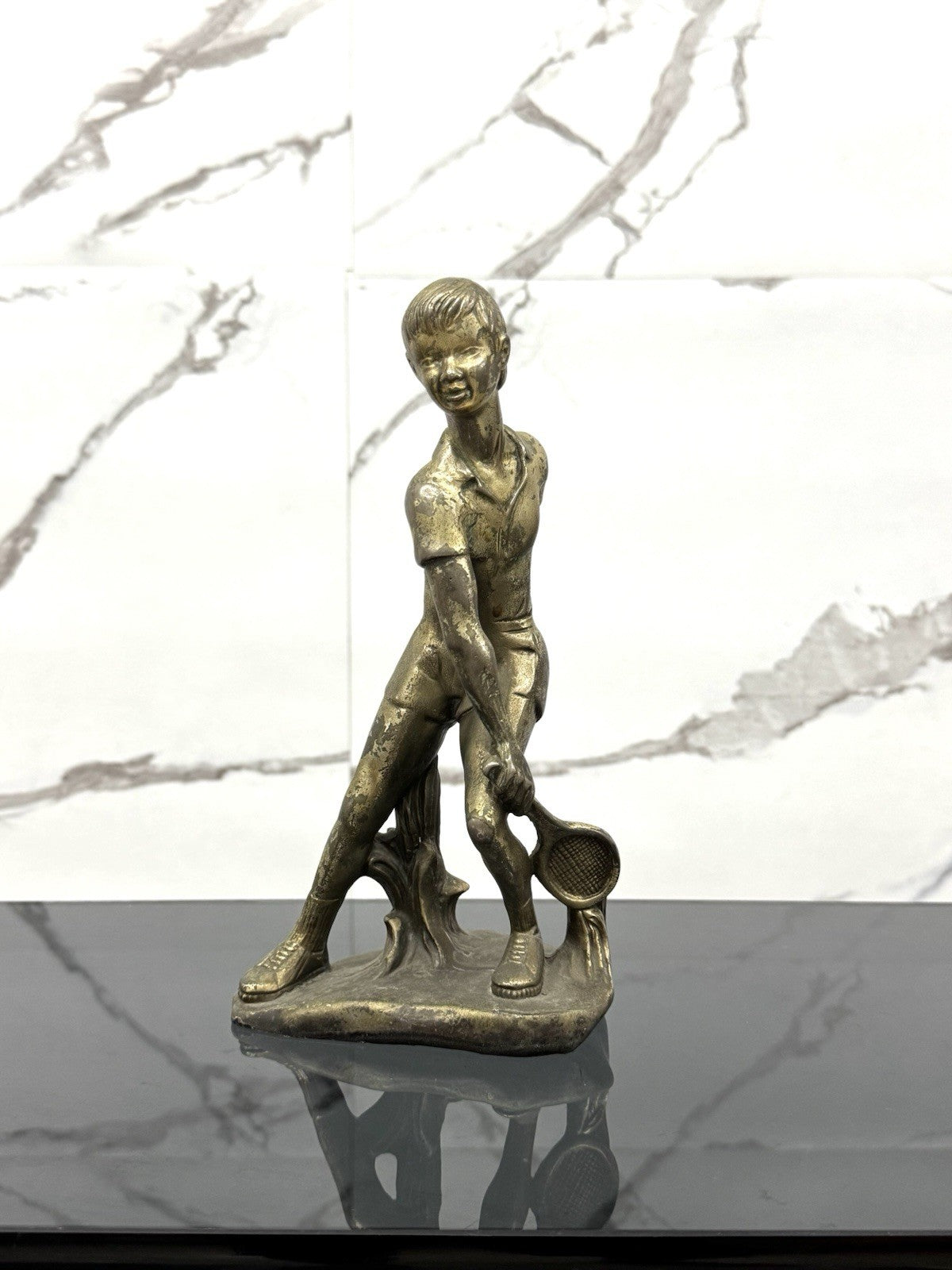 Scultura Art Decó Giovane Tennista Anni ‘50 Design Bronze