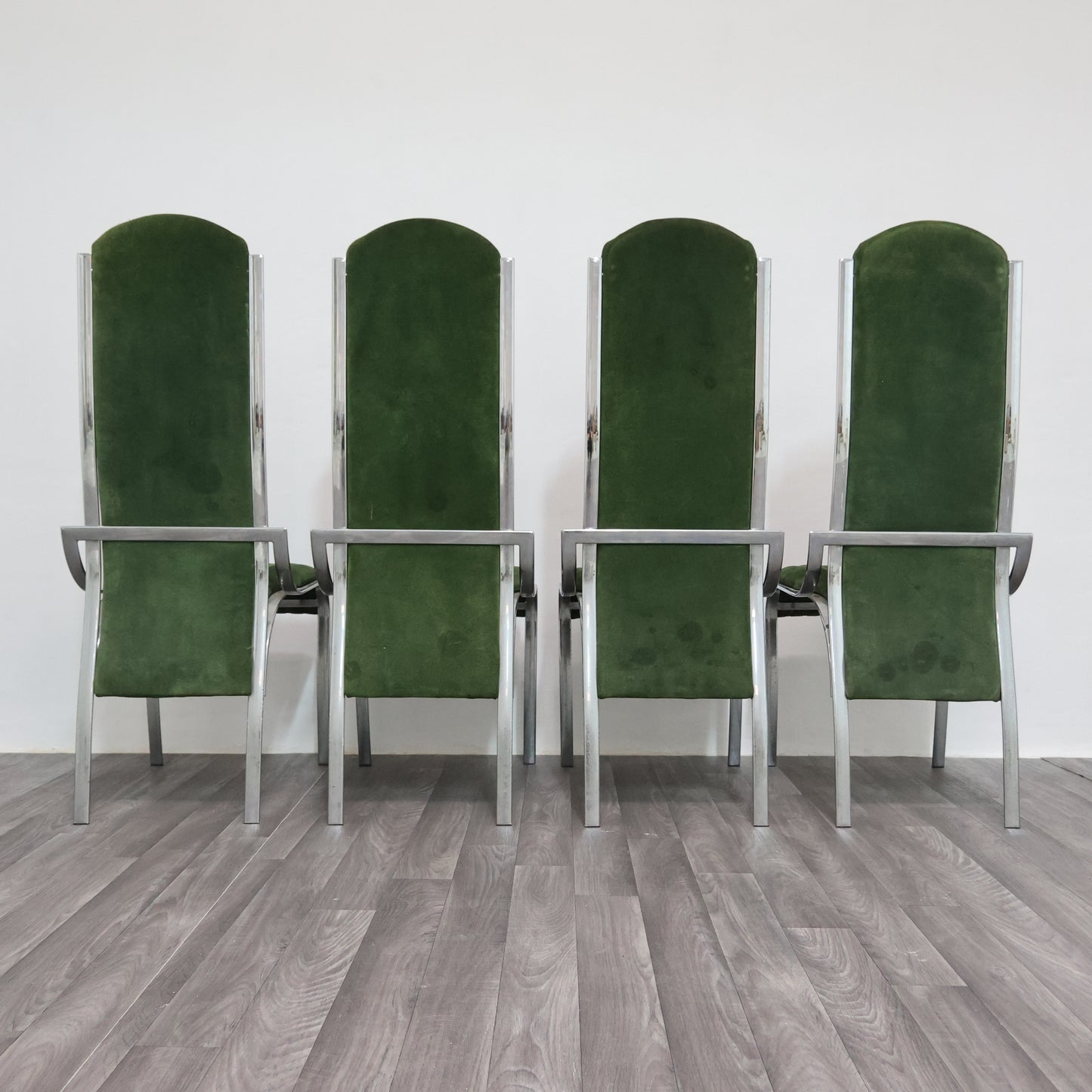 Set Da 4 Sedie Da Pranzo In Acciaio E Alcantara Anni ‘70