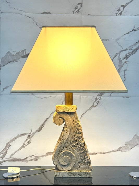 XXL TABLE LAMP STONE TRAVERTINE HOLLYWOOD REGENCY LAMPE DE TABLE DESIGN
