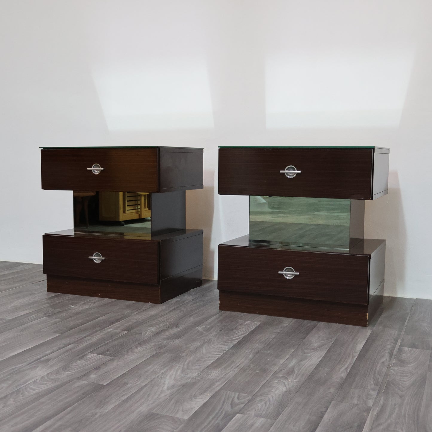 Coppia Di Comodini Ebano Macassar Cubic Design Modernariato Anni ‘80